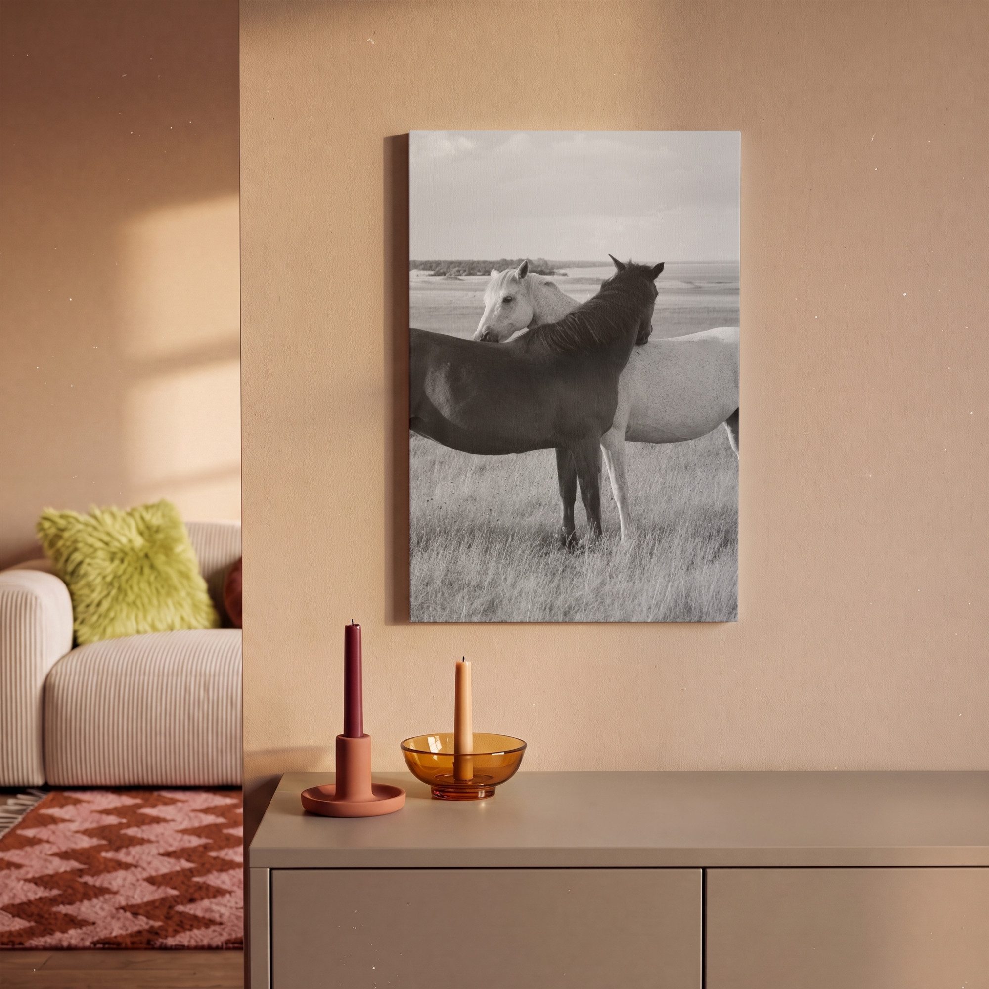 OneMillionCanvasses® Leinwandbild Pferde - Tiere - Porträt - Schwarz-Weiß - Landleben, Fotodruck (1 St), Wandbild, Deko Schlafzimmer Wohnzimmer Flur 20x20 cm – Bild 2 von 5