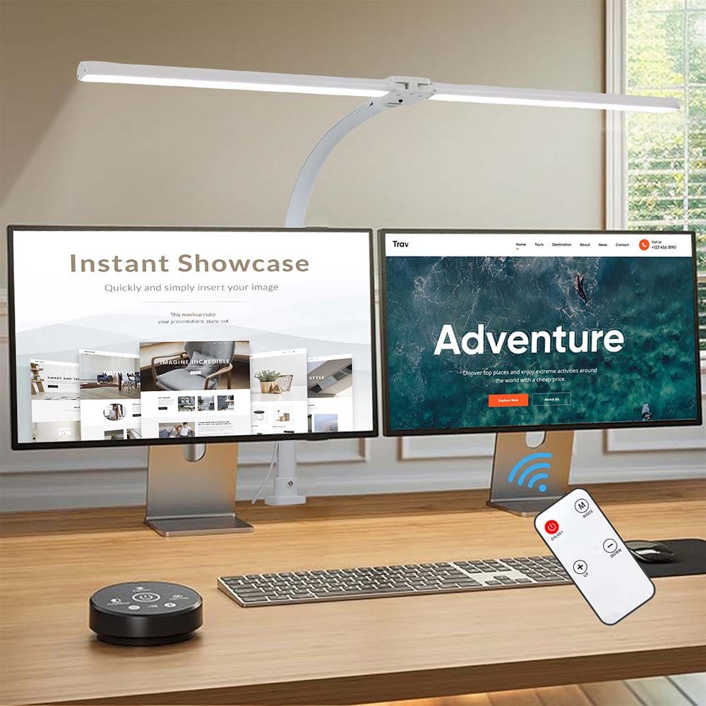 LMaxhome Schreibtischlampe Dimmbar LED Büro-Tischlampe 24W Doppelkopf klemm günstig online kaufen