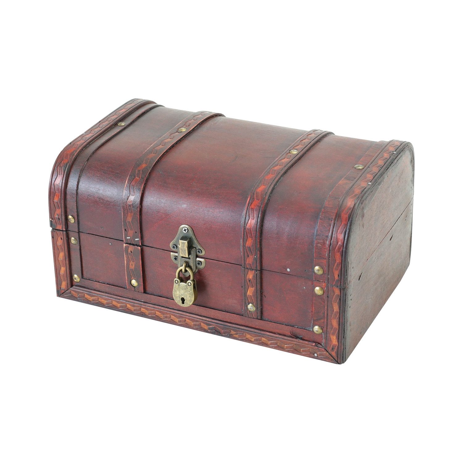HMF Schatzkiste Schatztruhe aus Holz mit Metallschloss, dekorative Holztruhe 30 x 20 x 15 cm, Spanien