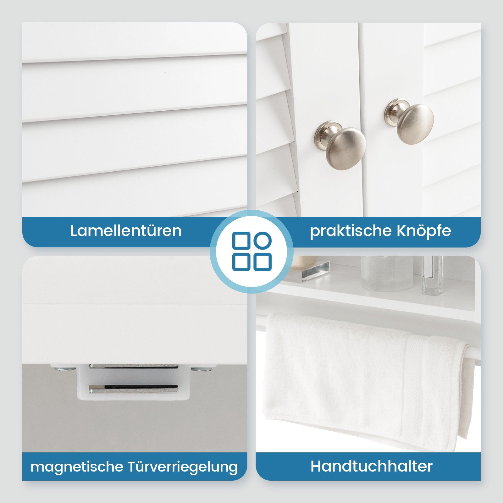 COSTWAY Hängeschrank Bad mit 2 Türen & Handtuchhalter, verstellbar, 60cm