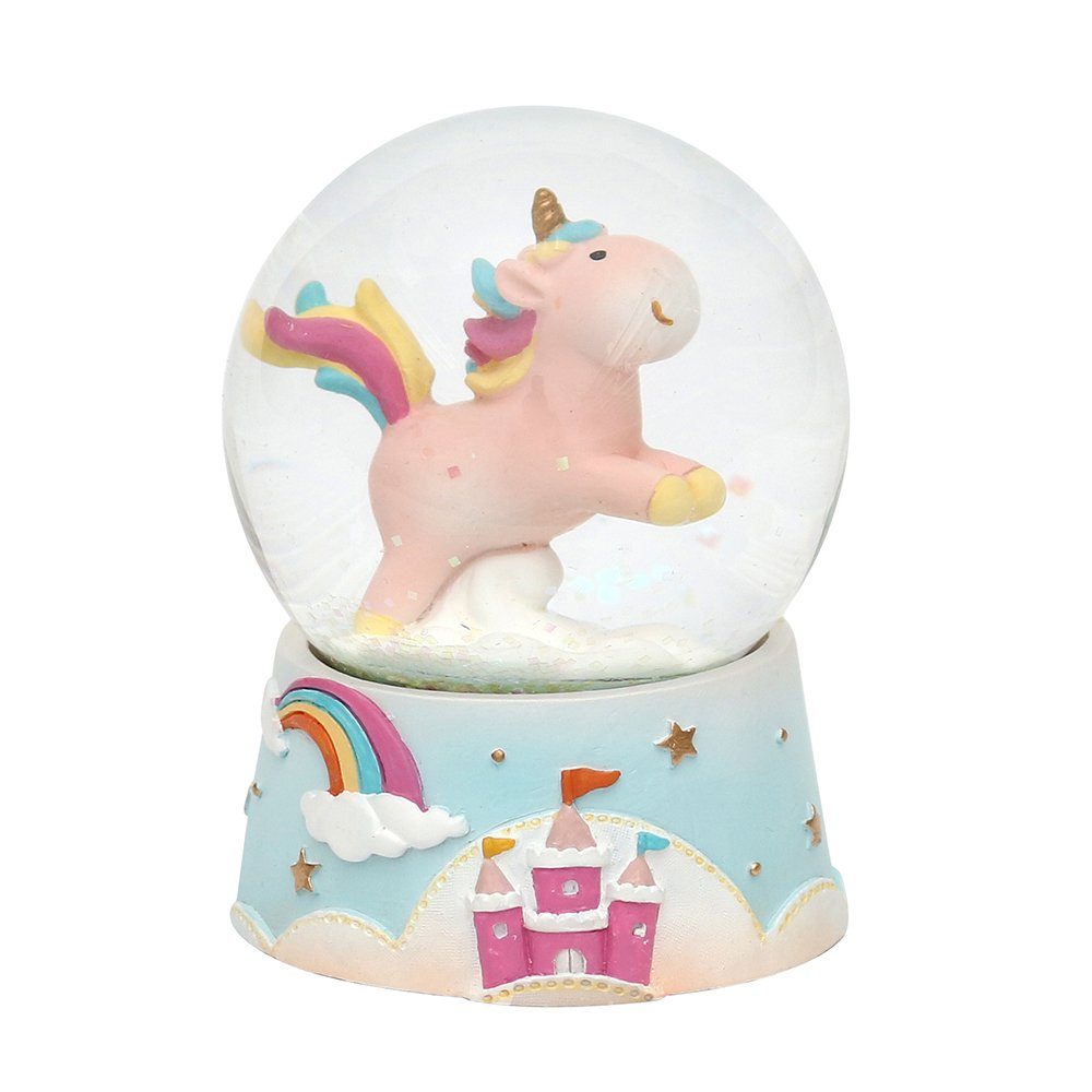 Dekohelden24 Schneekugel Schneekugel Einhorn in rosa (1 St), Maße H/B/Ø Kugel ca. 9 x 6,5 cm/ Ø 6,5 cm.