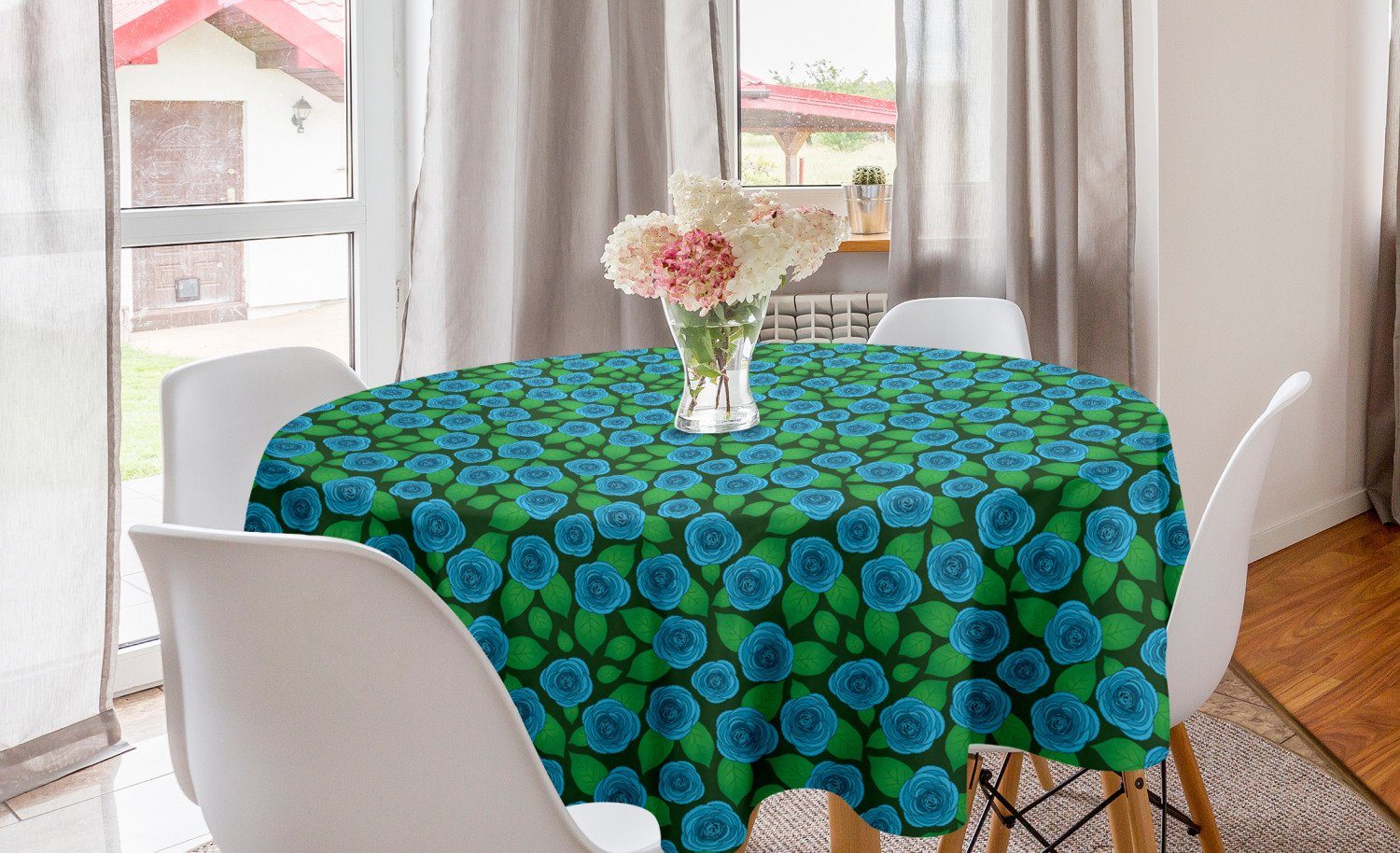 Kontinuierliche Esszimmer Roses für Tischdecke Abakuhaus Blue Kreis Dekoration, Abdeckung Kunst Tischdecke Blumen Küche