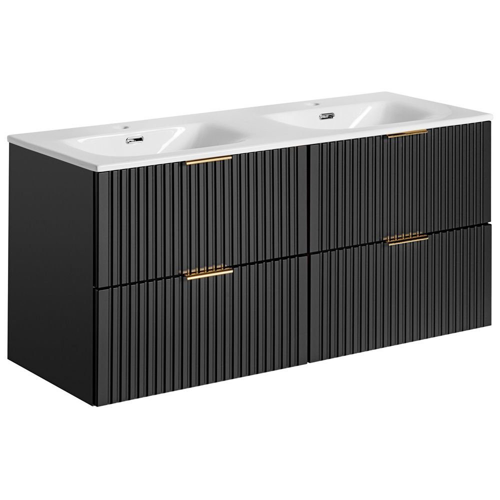 Lomadox Waschtisch ADELAIDE-56-BLACK, schwarz gerillt Waschbecken günstig online kaufen