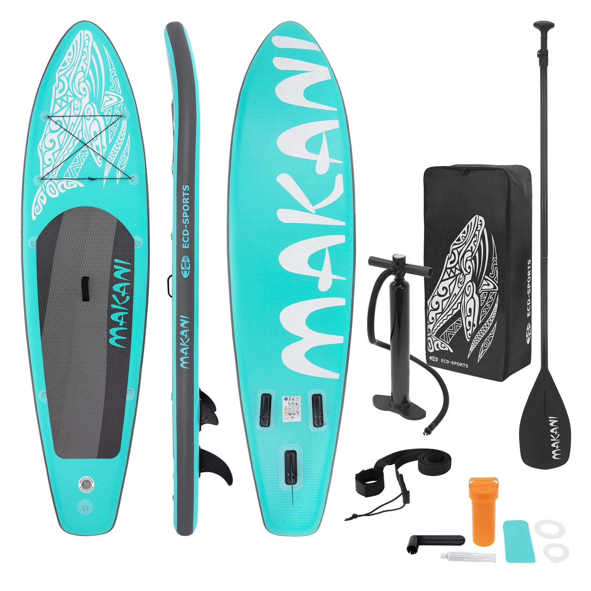 ECD Germany SUP-Board Stand Up Paddle Board aus PVC Paddelboard Paddling Board, Stand-Up Paddle-Board, SUP Board 320x80x15 cm 120 kg Traglast rutschfest türkis inkl Zubehör