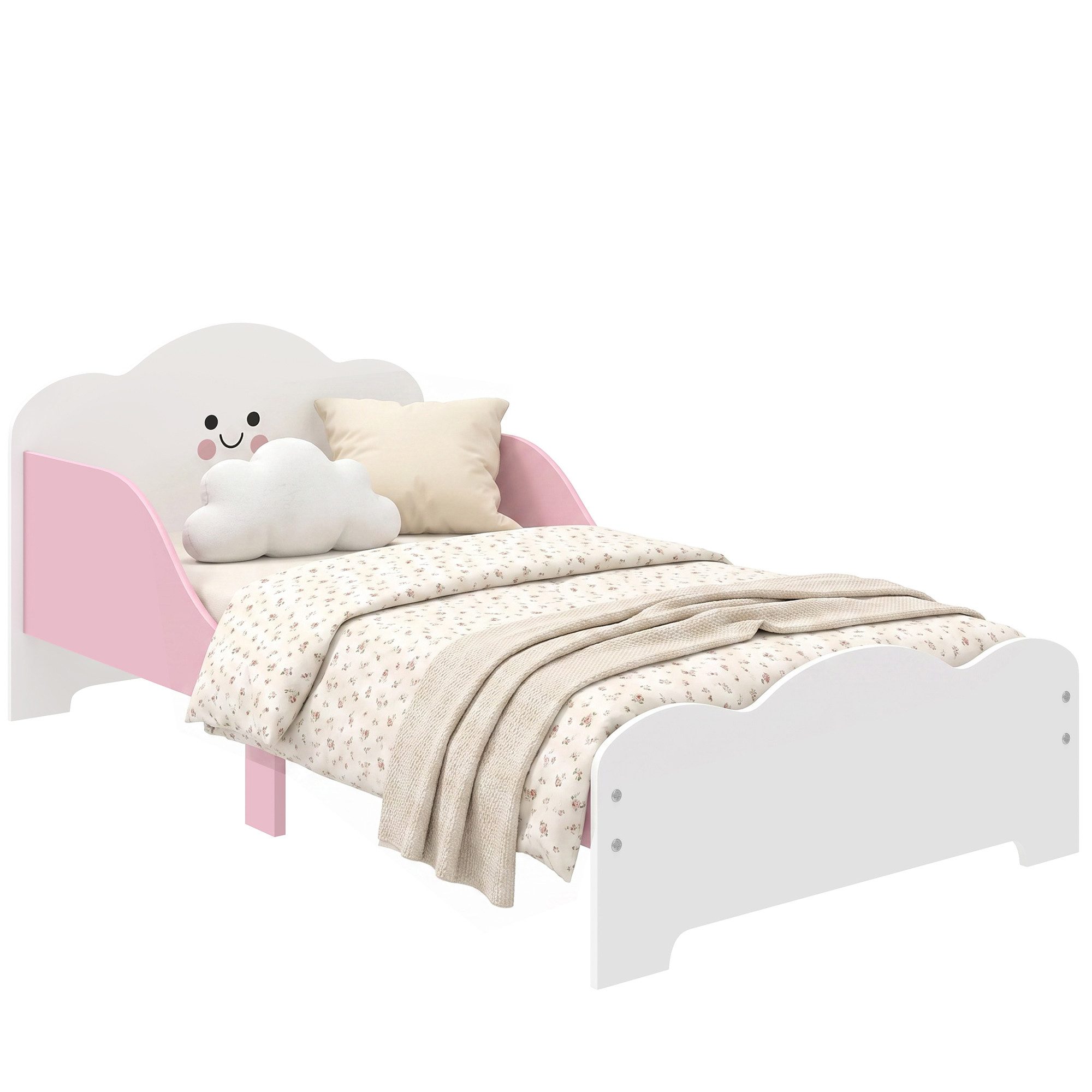 AIYAPLAY Kinderbett Kleinkindbett mit Rausfallschutz und Lattenrost, Jugendbett, Rosa (Einzelbett, 1-tlg., Bett mit Schutzgitter, ohne Matratze), Montessori-Bodennah, erhöhtes Schutzgitter