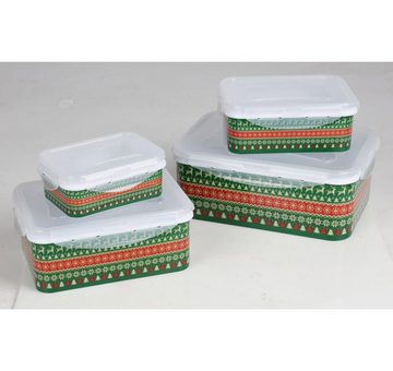 BURI Vorratsdose 4er-Set Frischhaltedosen Strickmuster Weihnachten Kekse Boxen, Kunststoff