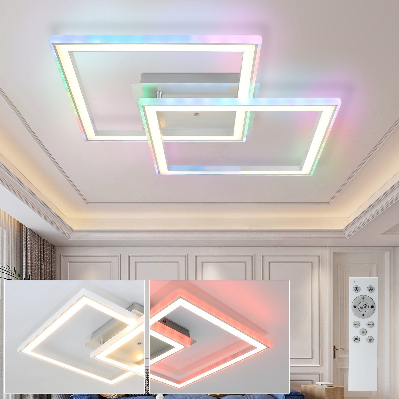 Nettlife LED Deckenleuchte Schlafzimmer Deckenlampe Dimmbar mit Fernbedienung Deckenbeleuchtung, RGB Farbwechsel, LED fest integriert, für Wohnzimmer Küche Flur 35W Weiß | Deckenlampen