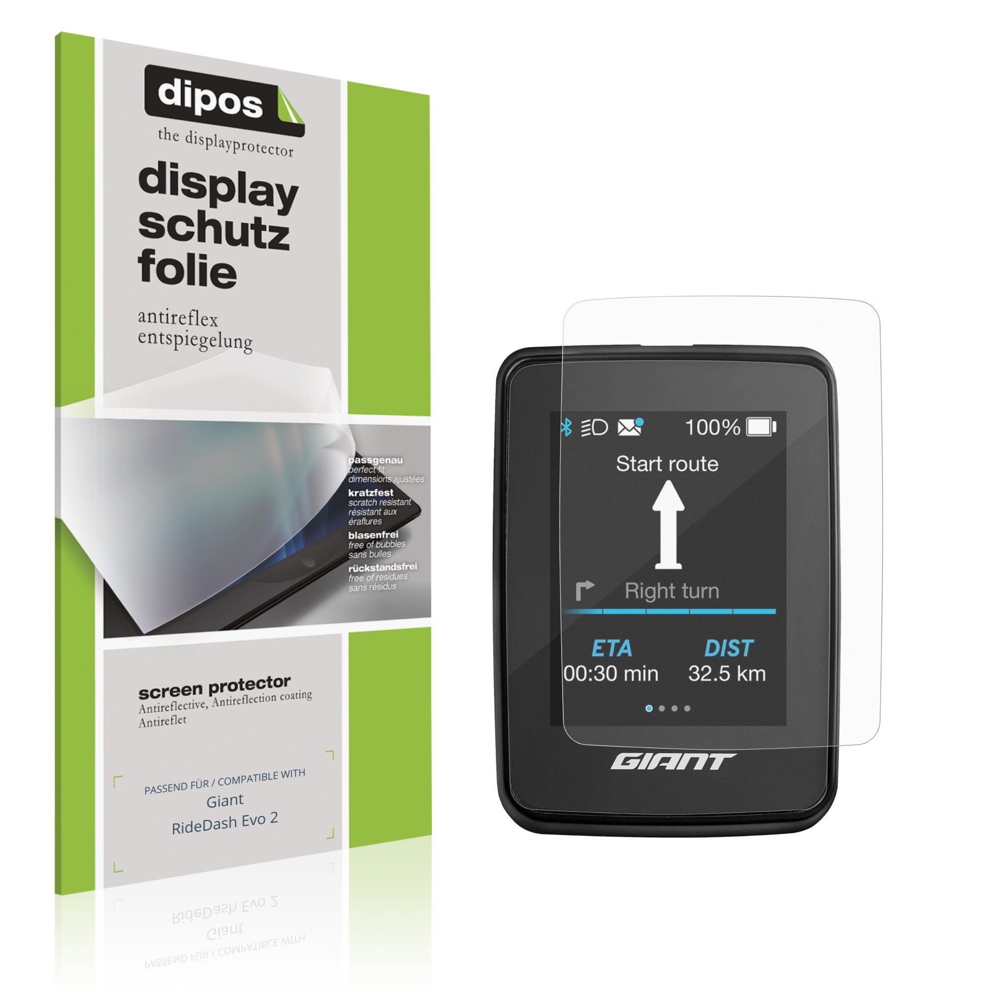 dipos Displayschutzfolie Schutzfolie für Giant RideDash Evo 2, 4 Stück, Displayschutz Schutz Folie Made in Germany