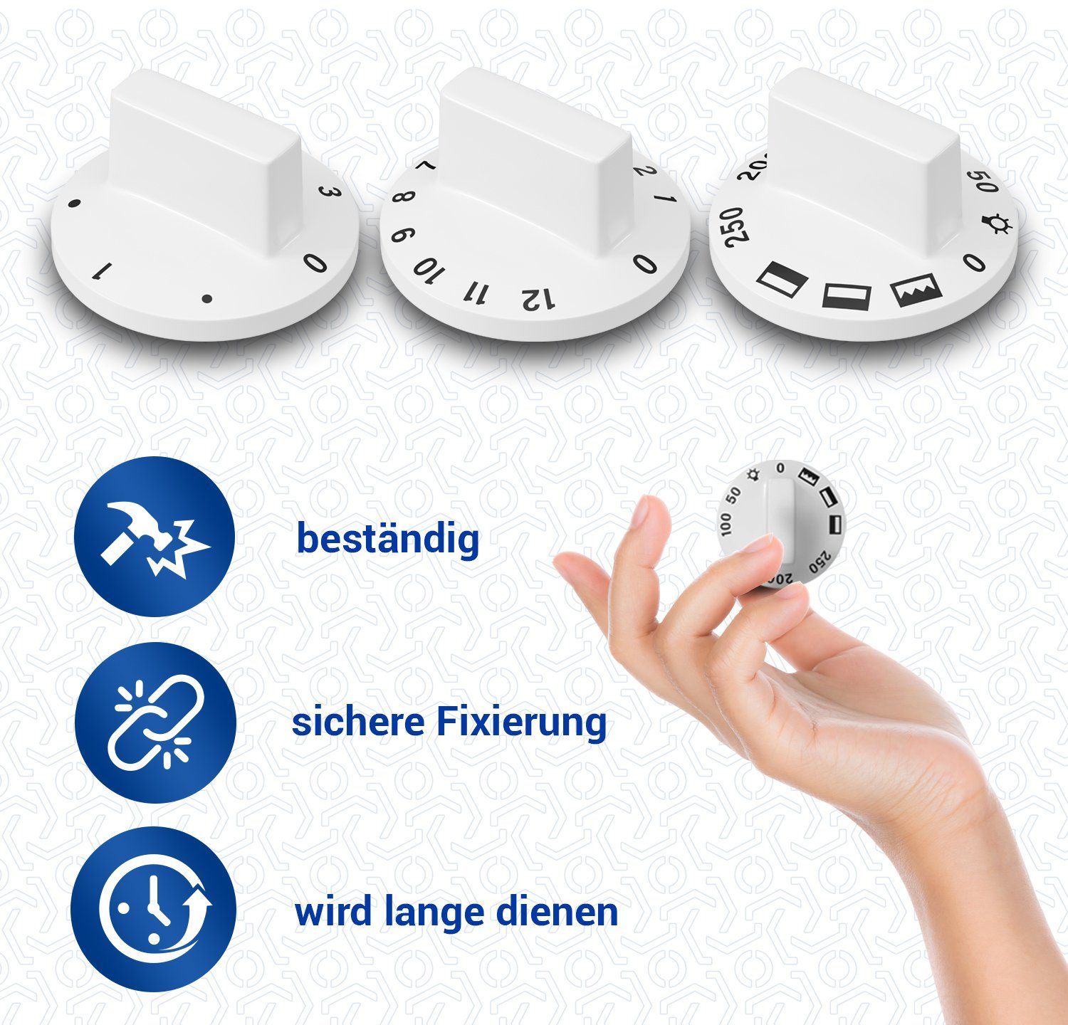 VIOKS Schalter Knebel Set universell, 9-teilig weiß für Backofen Herd