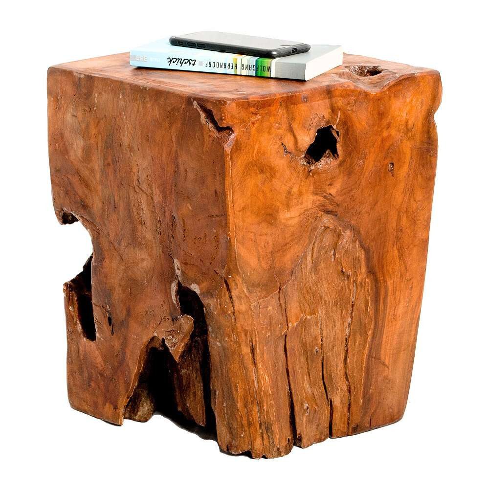 LebensWohnArt Sitzhocker Beistelltisch Hocker HEAVY STOOL Teak Handmade massiv eckig