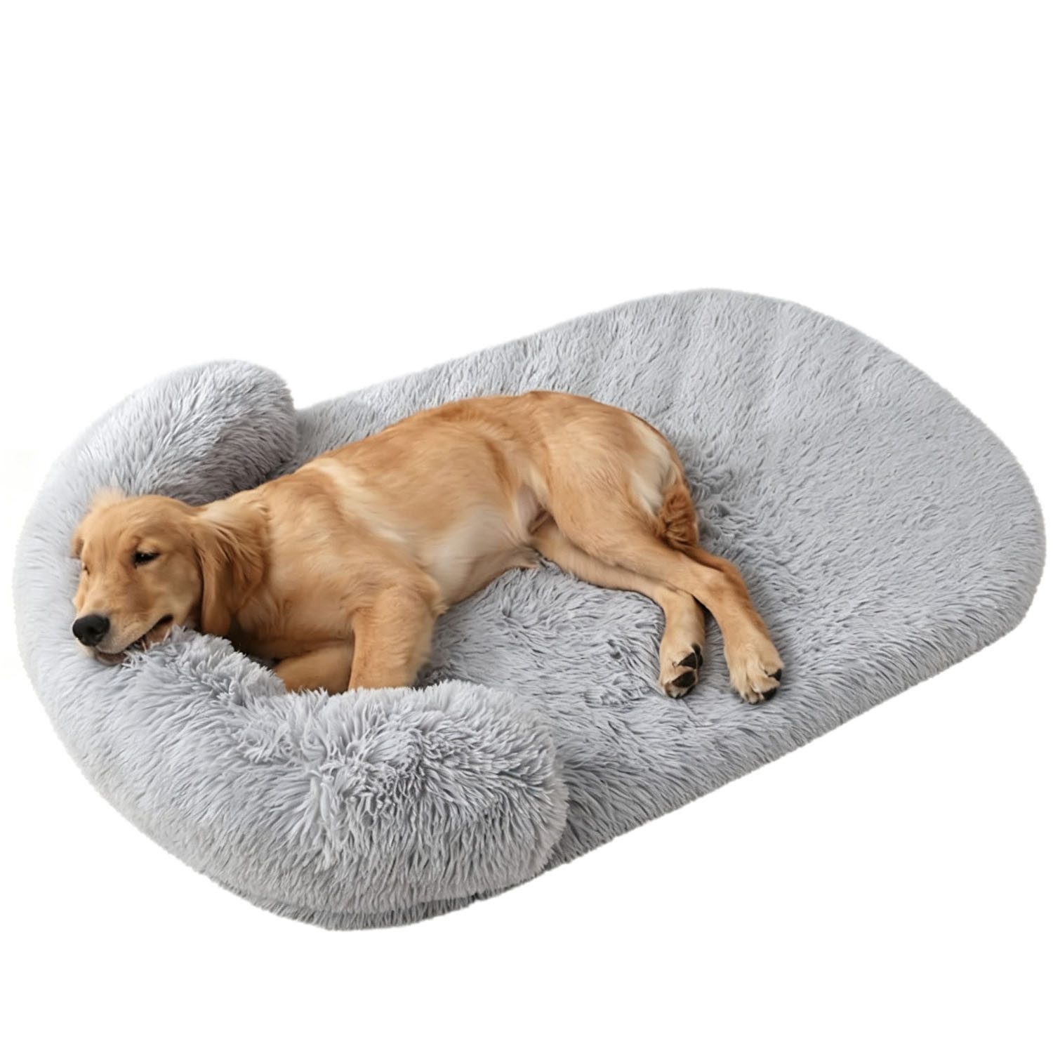 SURFOU Hundebett Tierbett mit Rand Plüsch abnehmbar Grau Flauschiges Hundebett Fluffy, 120*75cm, Weiches Hundebett aus Plüsch mit erhöhtem Rand, rutschfester Unterseite und abnehmbarem Bezug, gemütlicher Schlafplatz für Zuhause, Sofa und Auto