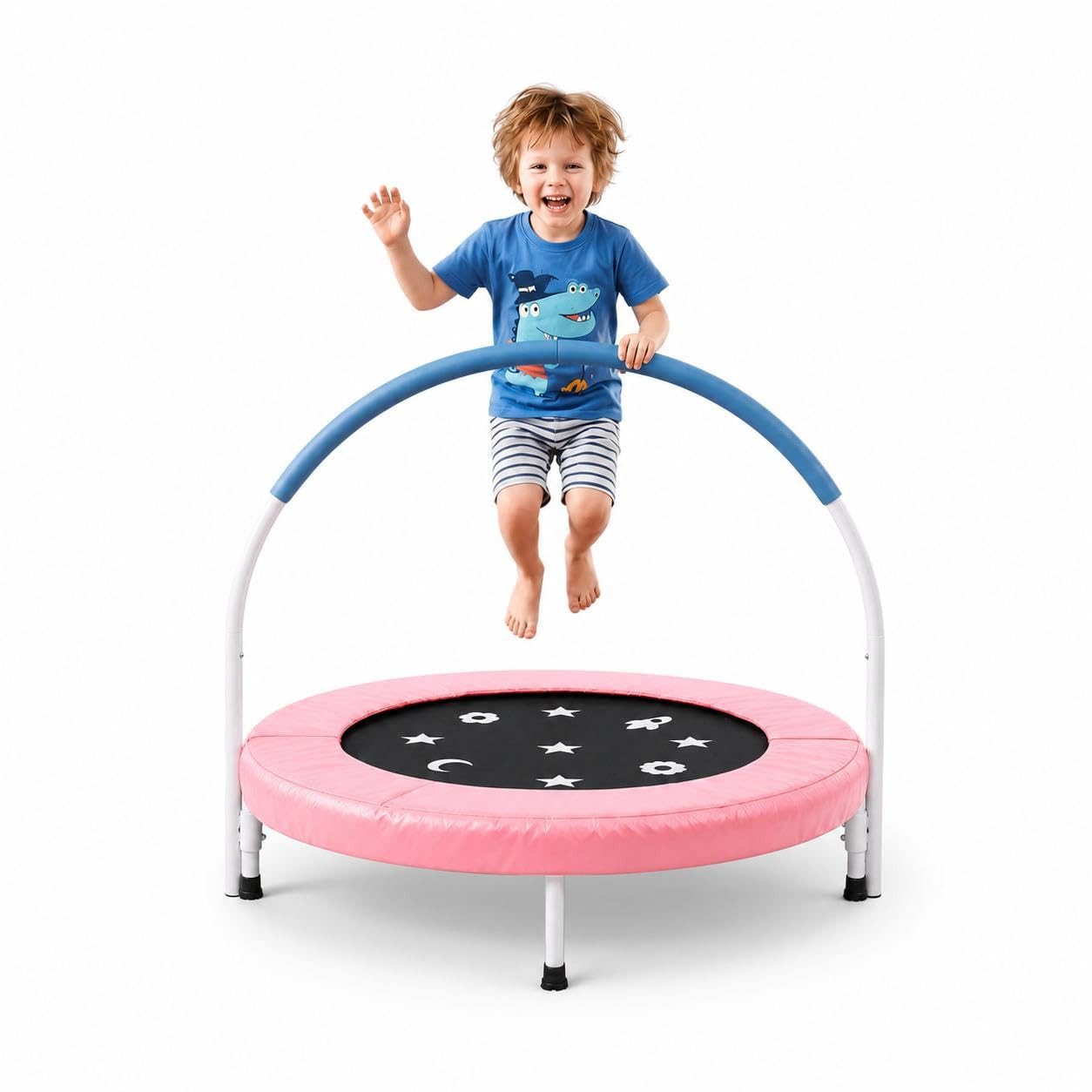 GarveeMore Gartentrampolin Faltbares Kleinkind Trampolin Mit Haltegriff Und Sicherheitsmatte