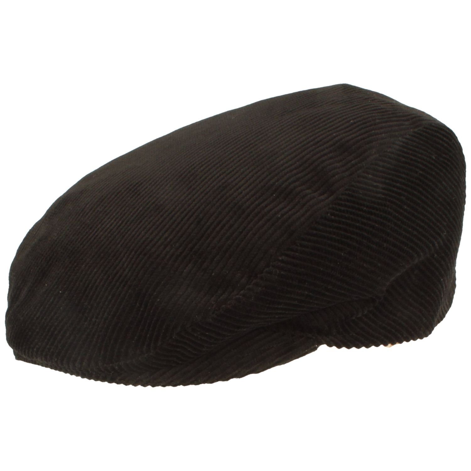 Breiter Schiebermütze Flatcap aus Baumwolle mit Cord-Streifen schwarz