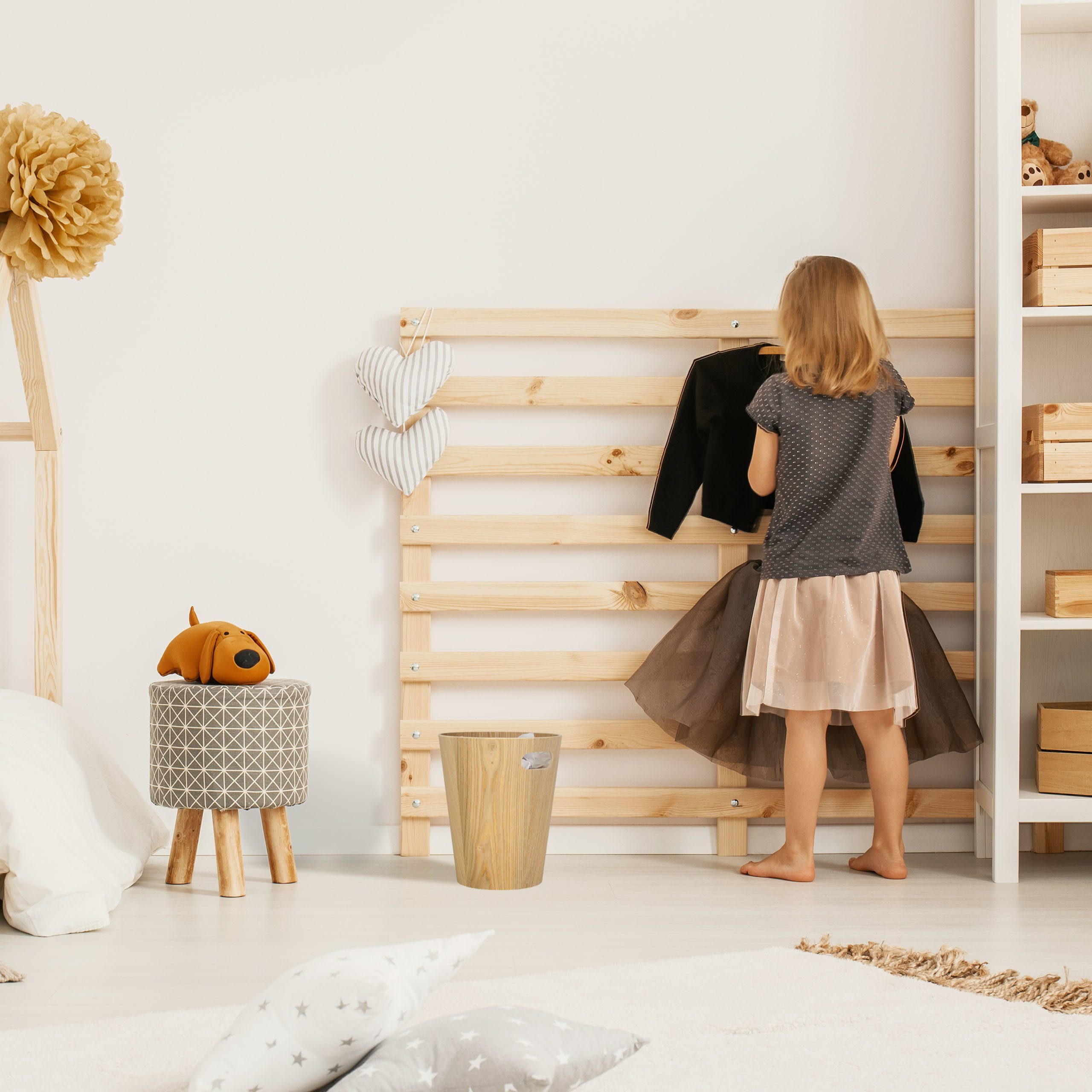 relaxdays Papierkorb Runder Papierkorb aus Holz