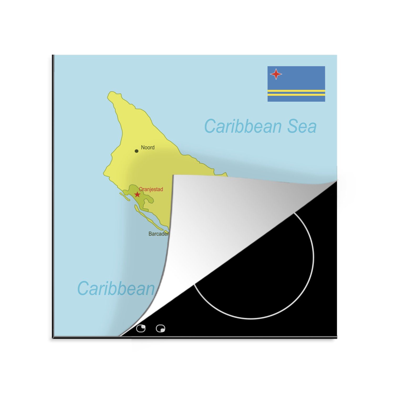 MuchoWow Herdblende-/Abdeckplatte Eine Illustration einer grünen Karte von Aruba, Vinyl, (1 tlg), 78x78 cm, Ceranfeldabdeckung, Arbeitsplatte für küche
