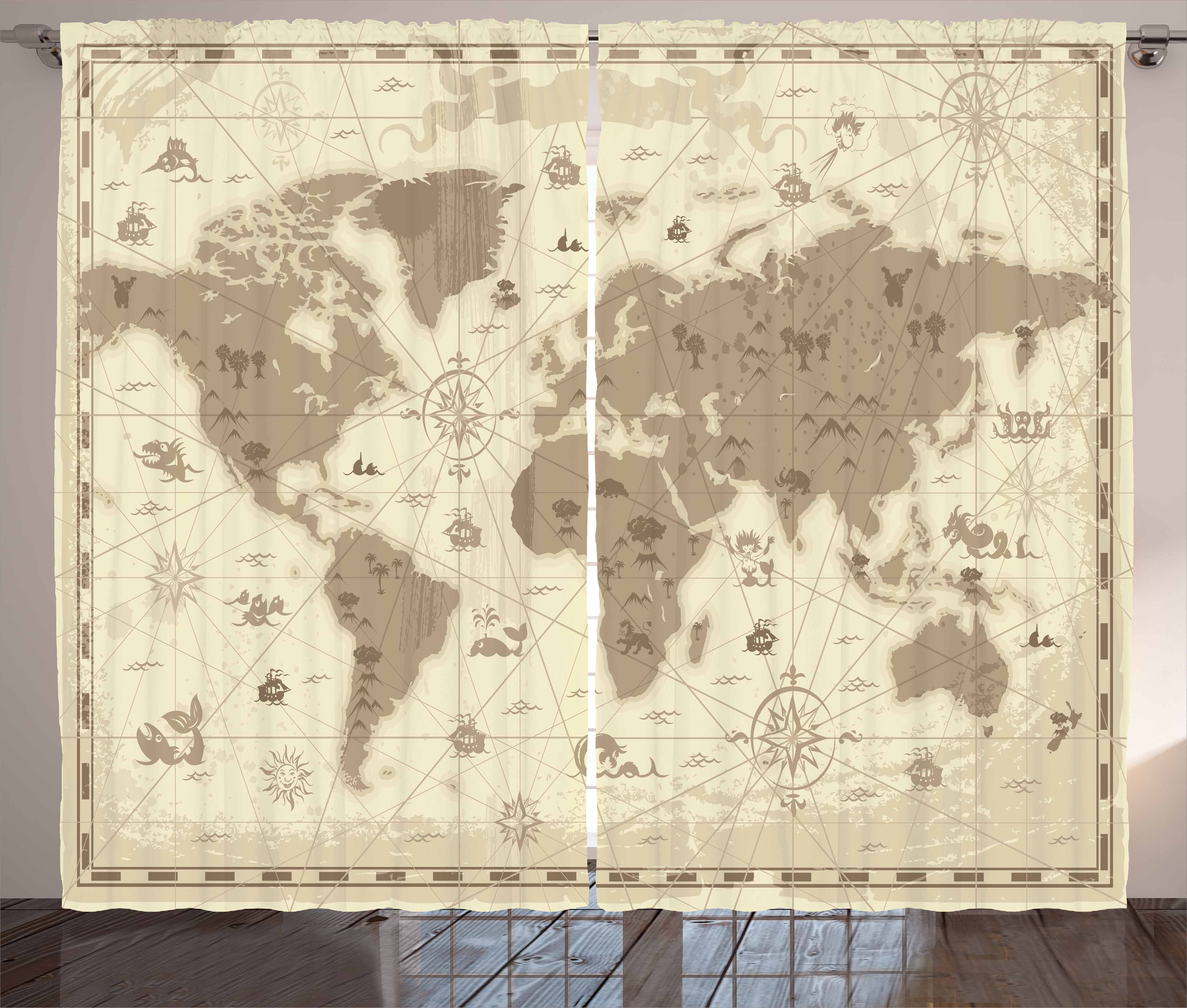 Monsters und Gardine Compass Vorhang mit Kräuselband Schlafzimmer von Im Alter Karte Welt Abakuhaus, Schlaufen Haken,