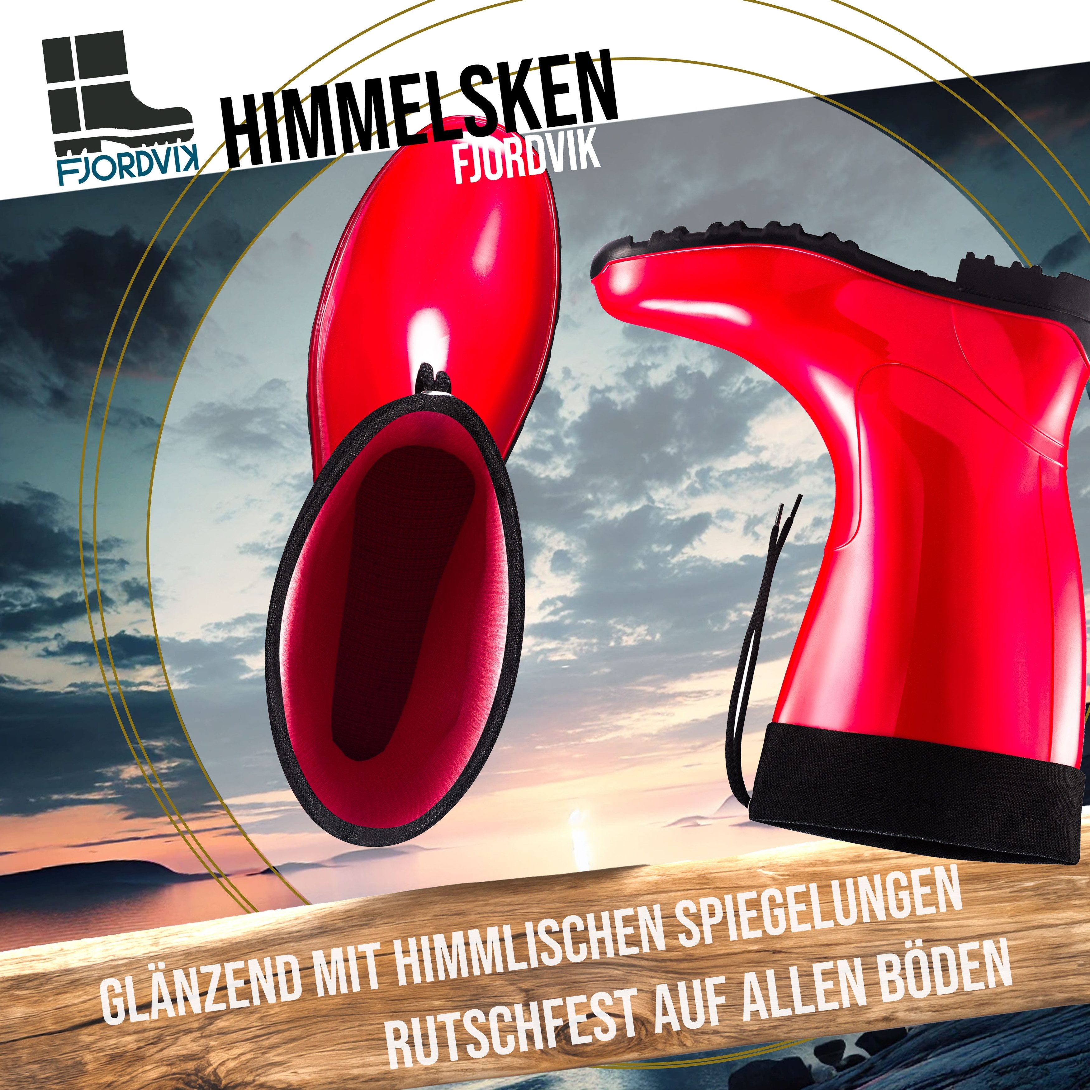 Fjordvik Himmelsken Regenstiefel SCF-Glanzdesign 40 Rot Gummistiefel Perfekt für die Stadt Spaziergänge Gassigehen – Bild 4 von 5