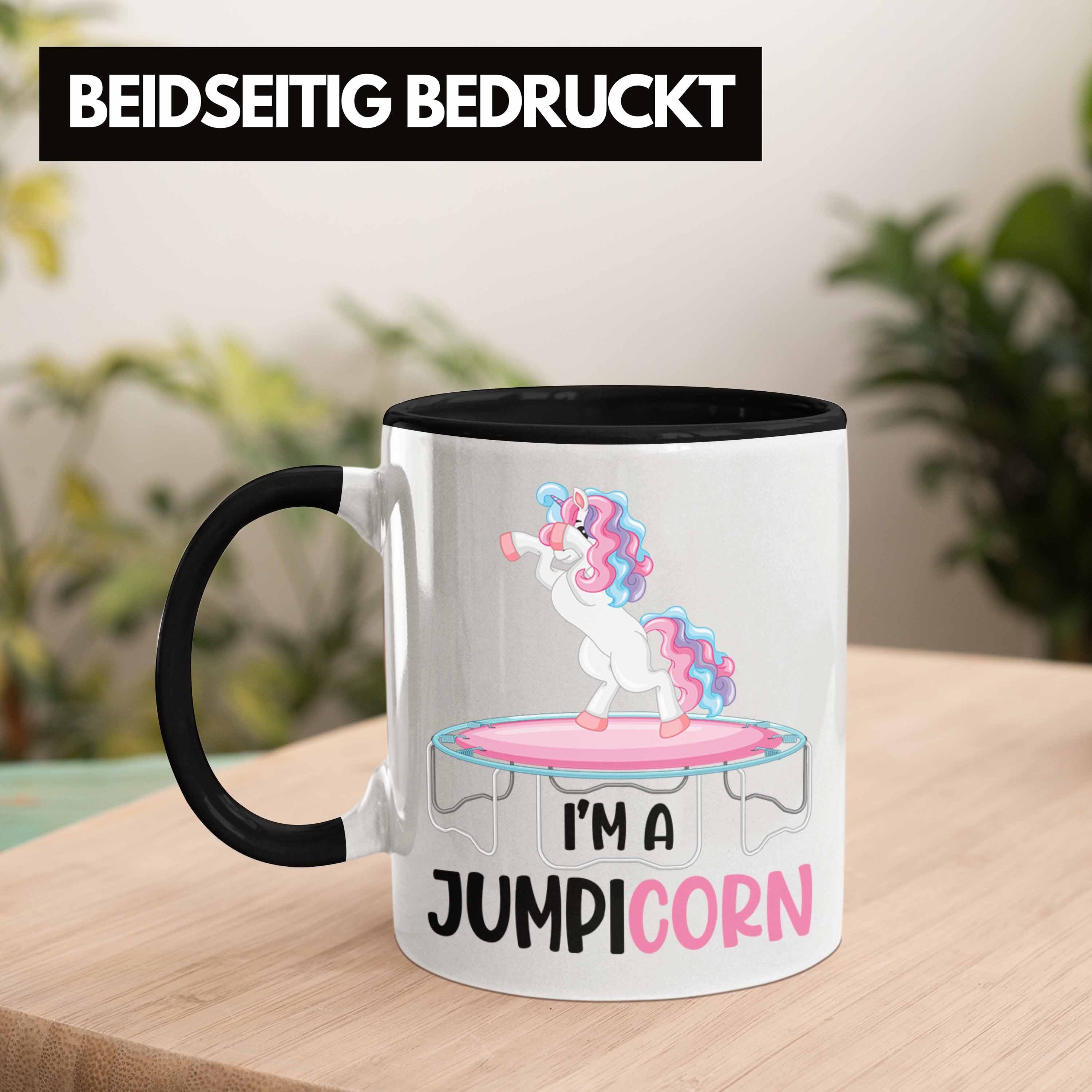 Geschenk Trendation Trampolin Fitness Schwarz Tasse Tasse Einhorn Jumpicorn