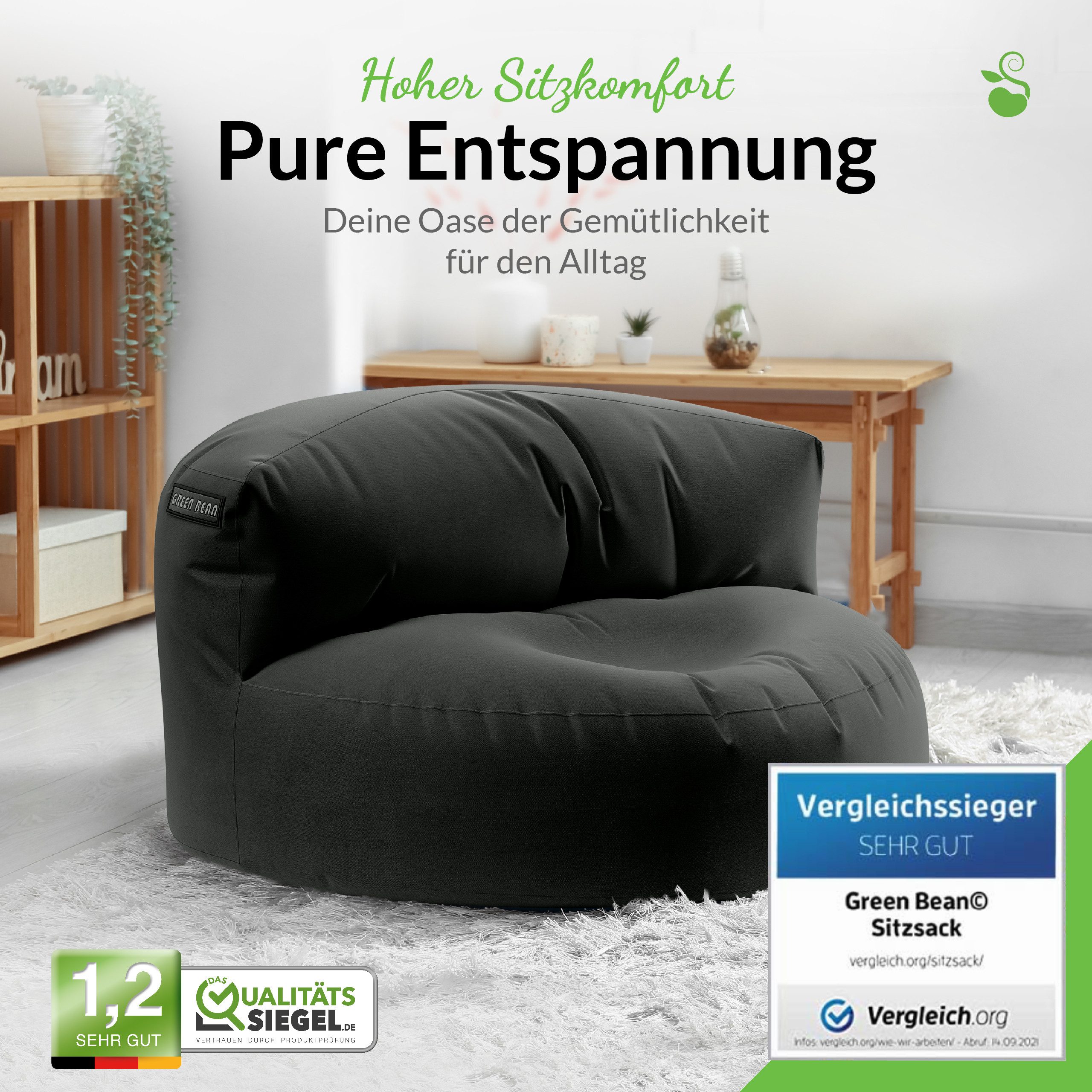 Green Bean Sitzsack Sitzsack Sofa Indoor Outdoor Lounge (mit Rückenlehne, wasserabweisender & abwaschbarer Bezug), Couch Sitzmöglichkeit Gartenliege mit Rückenlehne