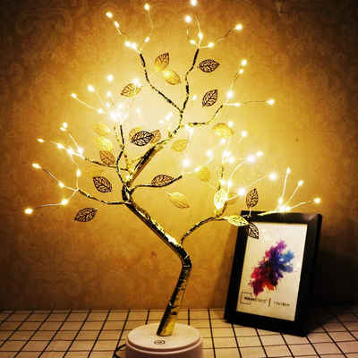 Sunicol LED Dekolicht LED-Dekoration Licht, künstlicher Baum, Tischplatte Bonsai Baum Licht, 72LEDs Golden Leaf Tree, Warmweiß, Touch Switch, USB betrieben