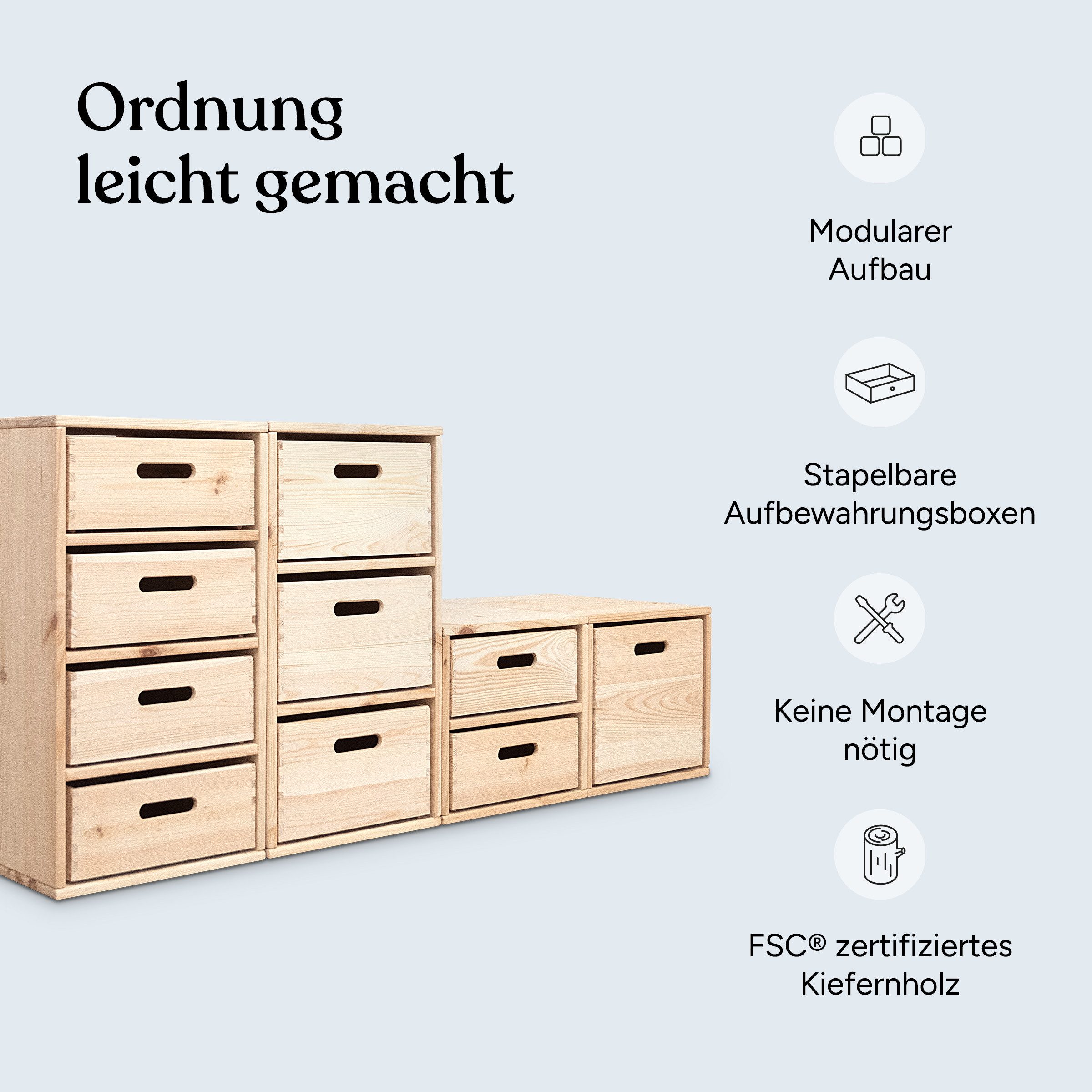 Ehrenkind Kinderregal Aufbewahrungssystem für das Kinderzimmer aus hochwertigem Holz, Modularer Aufbau, individuell kombinierbar