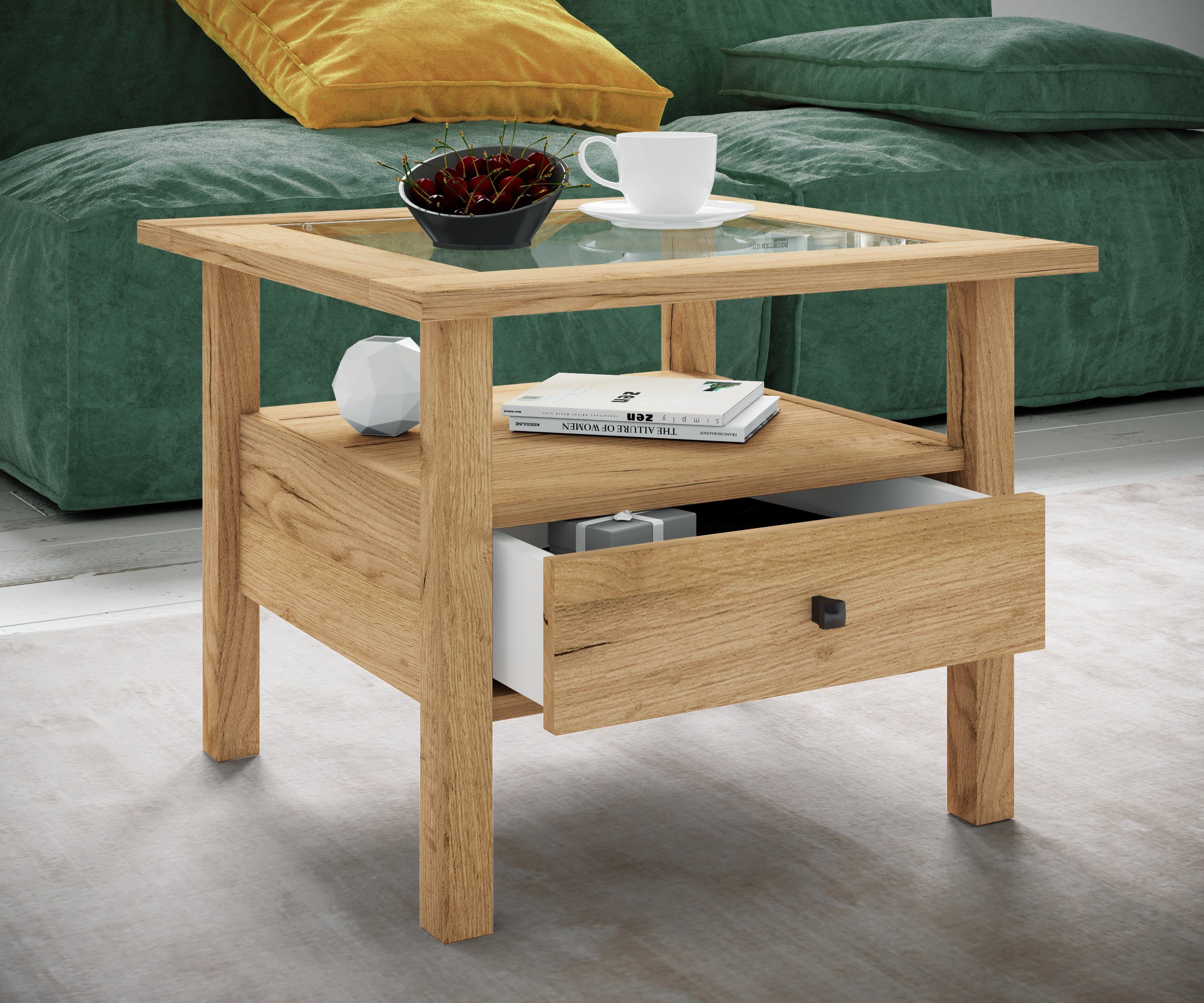 VCM Couchtisch Lingis mit 1 Schublade B. 54 x T. 54 x H. 42 cm, Stauraum für kleine Utensilien, für Wohnzimmer und Mediaraum, 1 Fächer – Bild 5 von 5