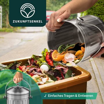 ZUKUNFTSENKEL Biomülleimer Küche Komposteimer Geruchsdicht, Bioeimer Mit Aktivkohlefilter, Silber 5,5L