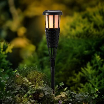 Lumineo LED Solarleuchte, Solar Fackel LED Flamme XXL Outdoor Plastik 130cm 6h Betrieb Schwarz