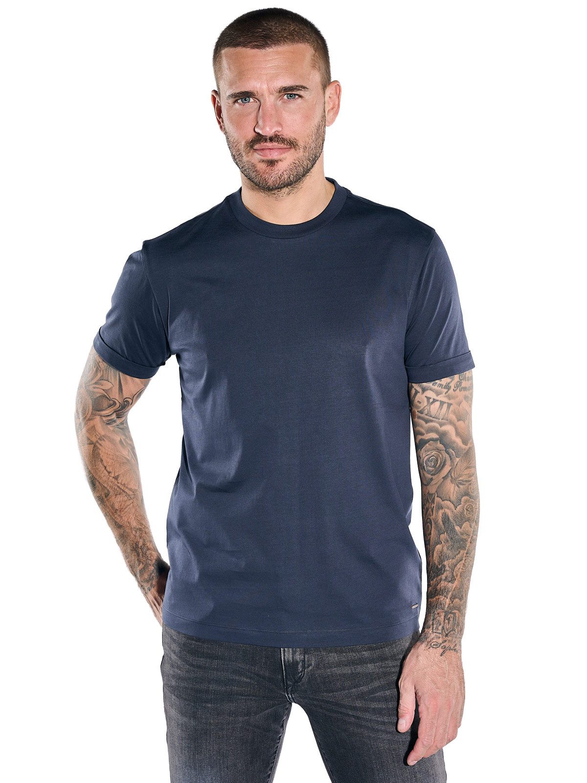 emilio adani T-Shirt Herren Zeitloses Basic T-Shirt, Saphirblau
