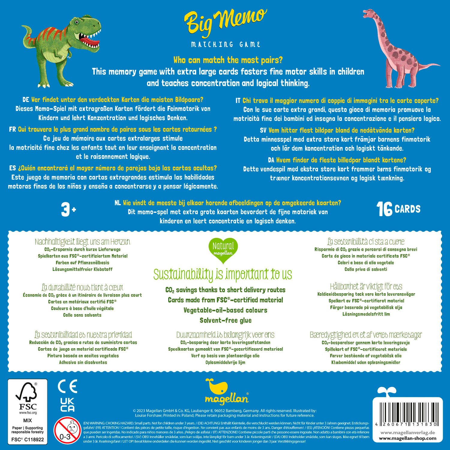 Magellan Spiel Big Memo Dinosaurs, Kinderspiel, Made in Germany