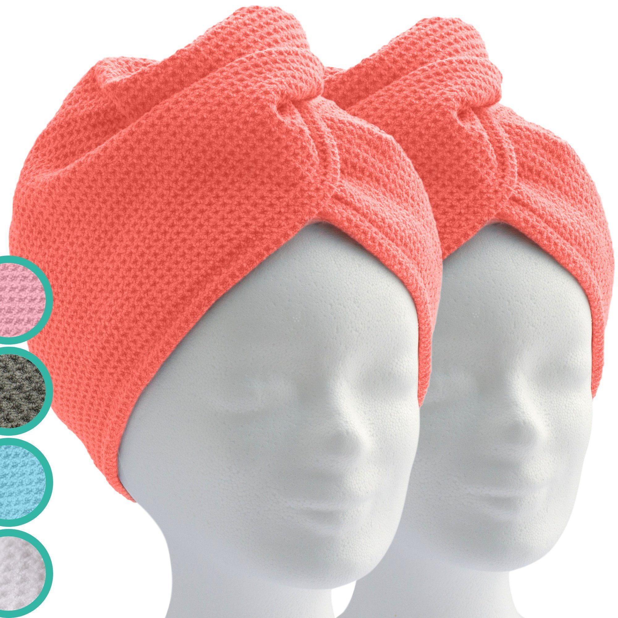 ELEXACARE Turban-Handtuch Haarturban mit Knopf, Mikrofaser (2-St), Turbanhandtuch mit Knopf und Schlaufe