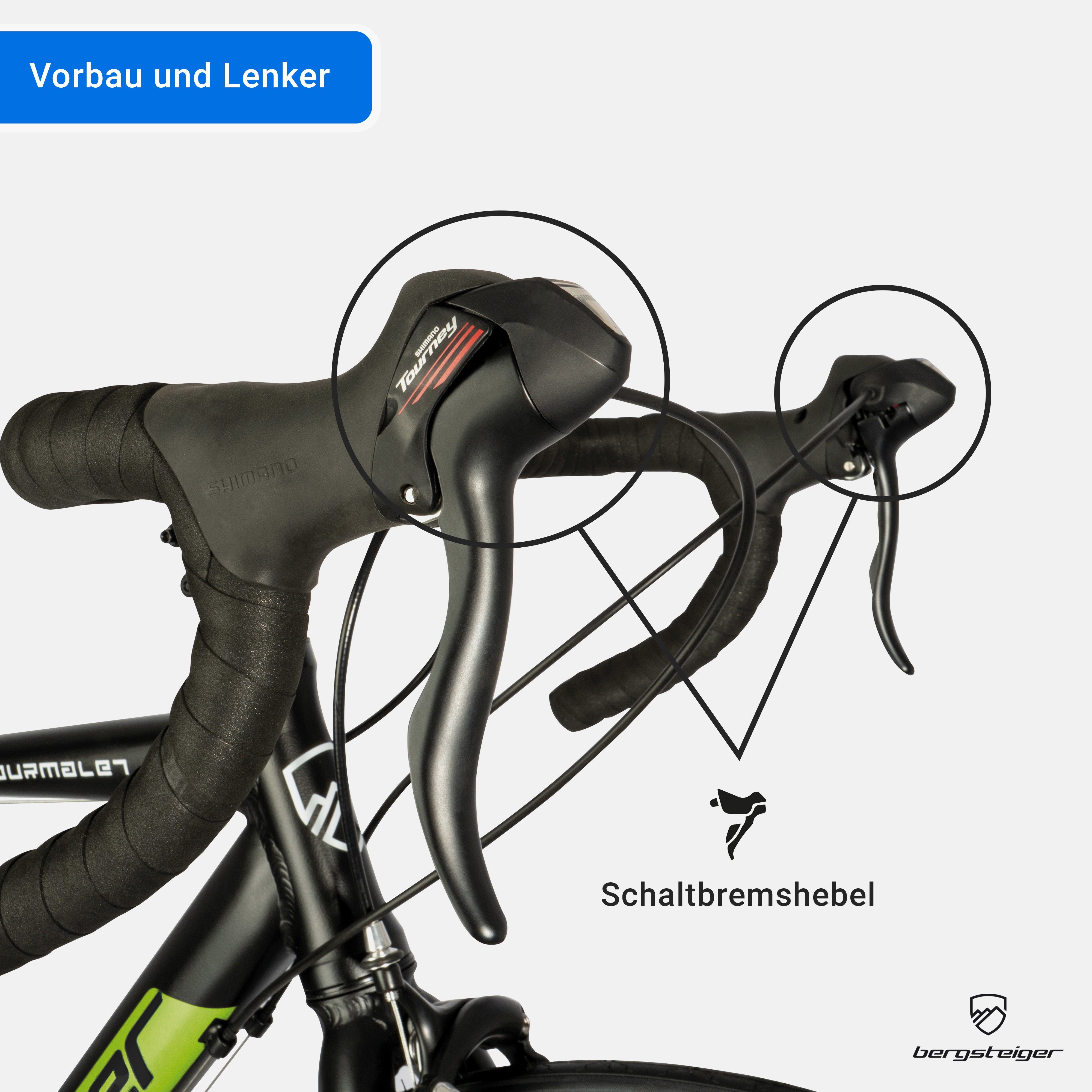 bergsteiger Rennrad Tourmalet 28 Zoll, Alu Gravelbike 14 Gang-Schaltung, Damen, Herren, 14 Gang, Kettenschaltung, Felgenbremse, Gewicht nur 11 kg – Bild 4 von 5