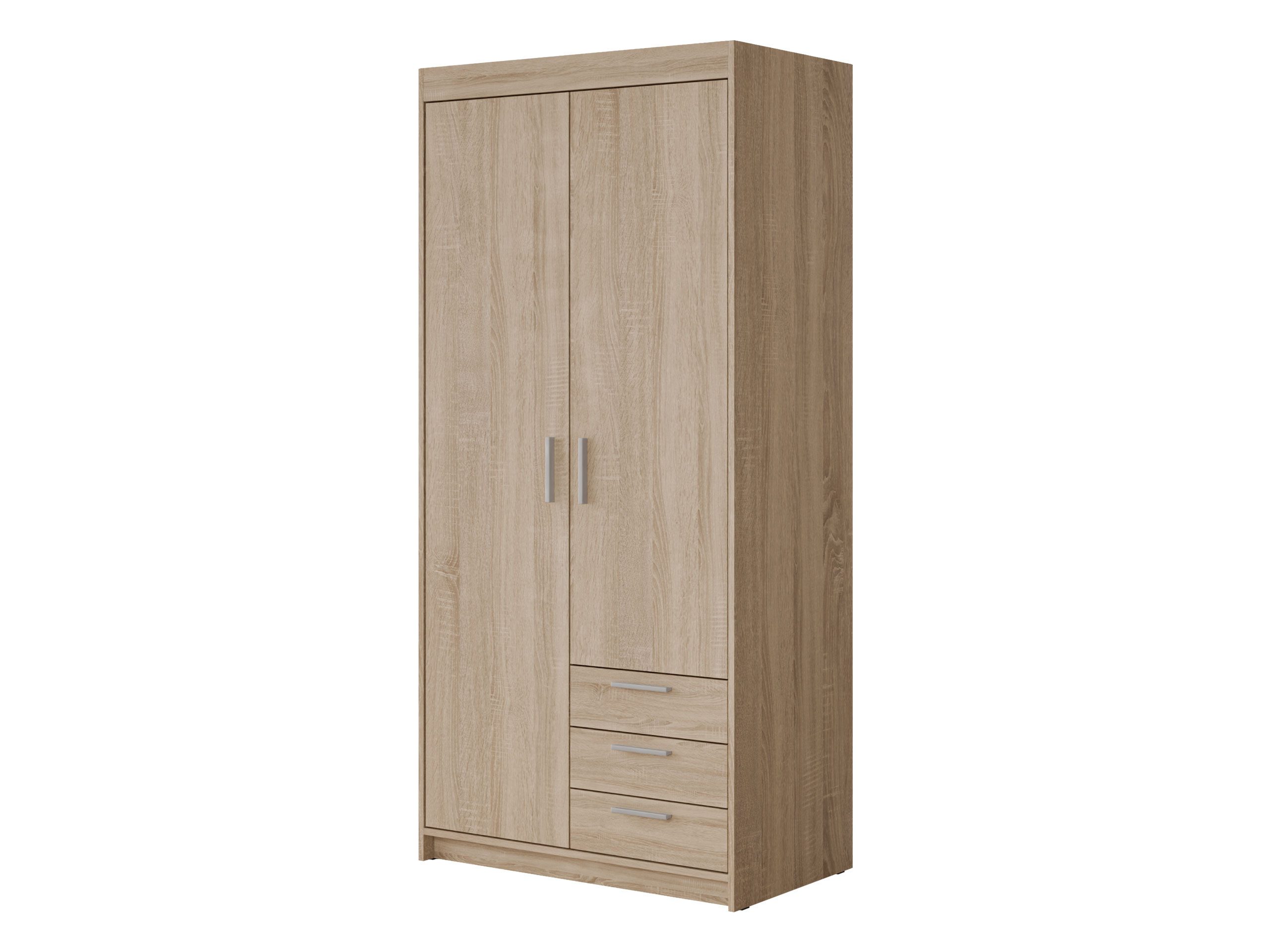 MIRJAN24 Kleiderschrank Elena 2D3S (mit zwei Drehtüren und drei Schubladen) Kleiderstange, 90x53x191 cm