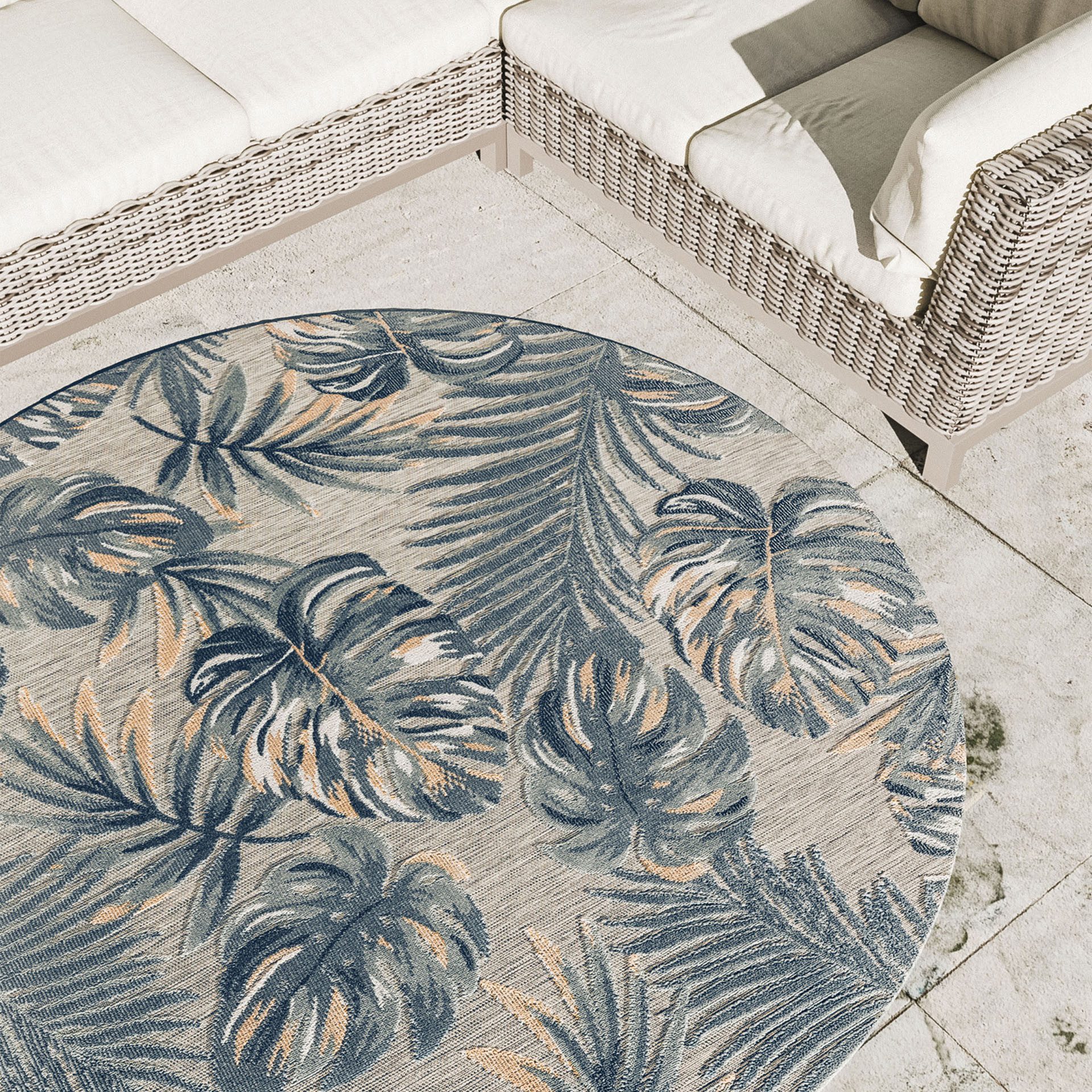 Interiyou Outdoorteppich Florenz, Rund, Höhe: 5 mm, Teppich für draußen, Garten, Terrasse, Küchenteppich, Wetterfest