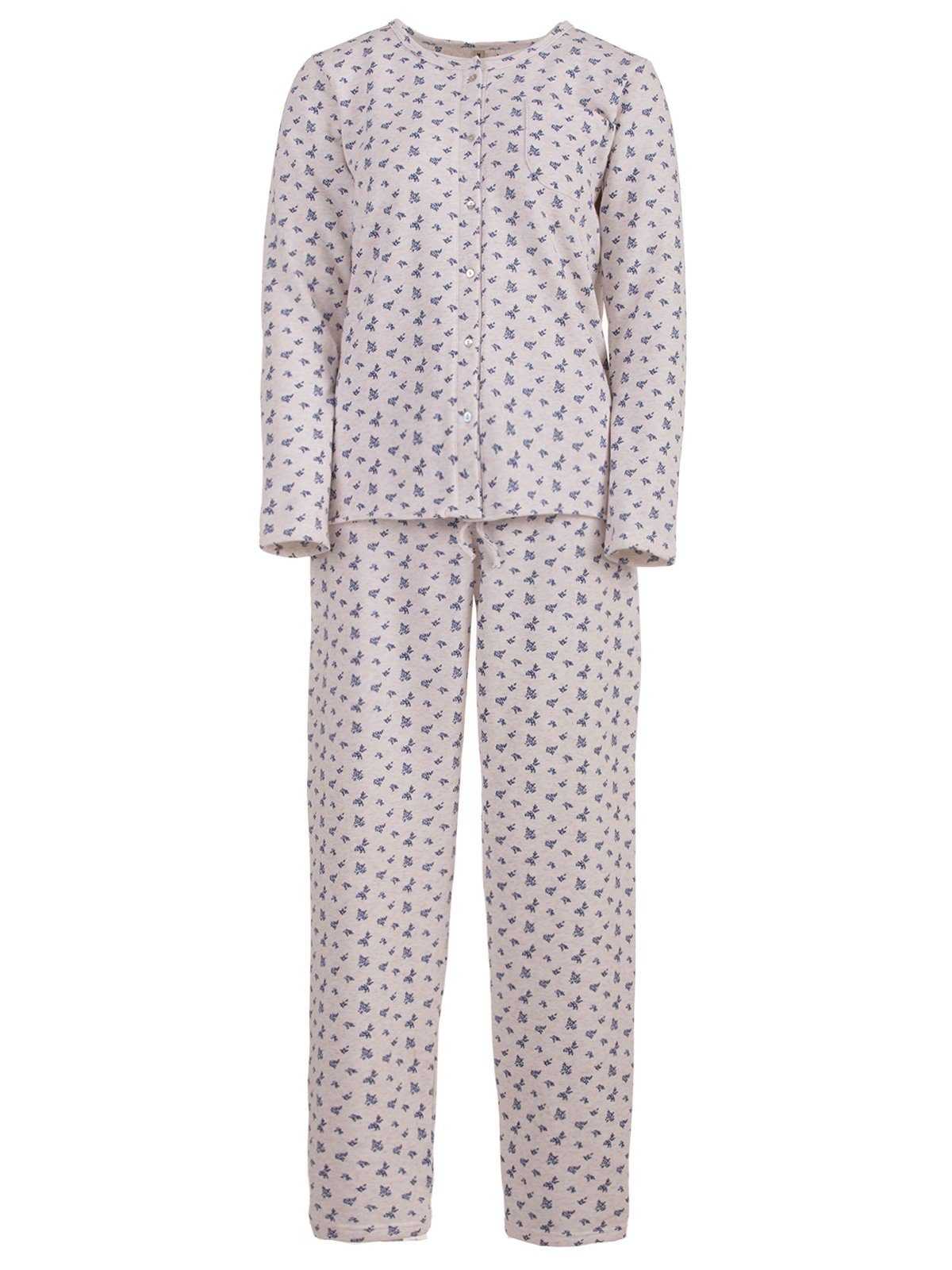 Schlafanzug Blumen Thermo - zeitlos Set blau Pyjama