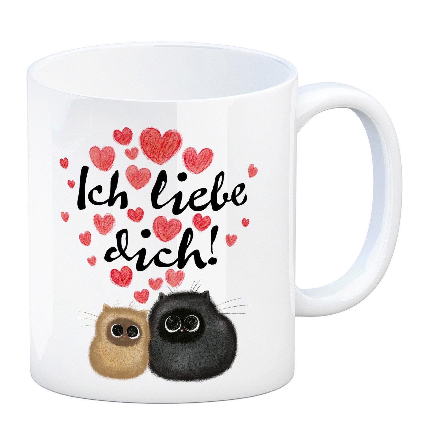 Tasse Knuffige Katzen Kaffeebecher mit Spruch Ich liebe dich