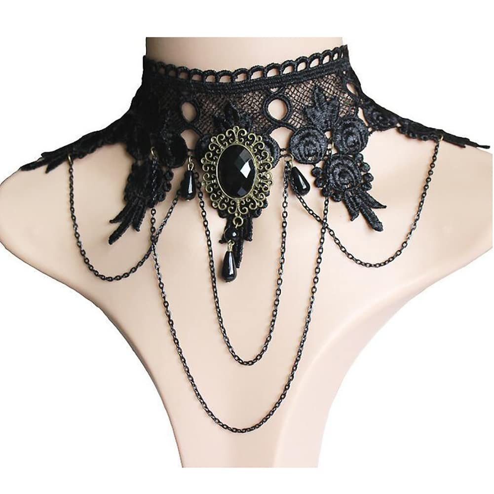 Coonoor Textilband Gothic Schwarz Sexy Spitze Kragen Quaste Choker Halskette Armbänder (1-tlg), für Halloween Ostern Lolita Spitze Geschenk