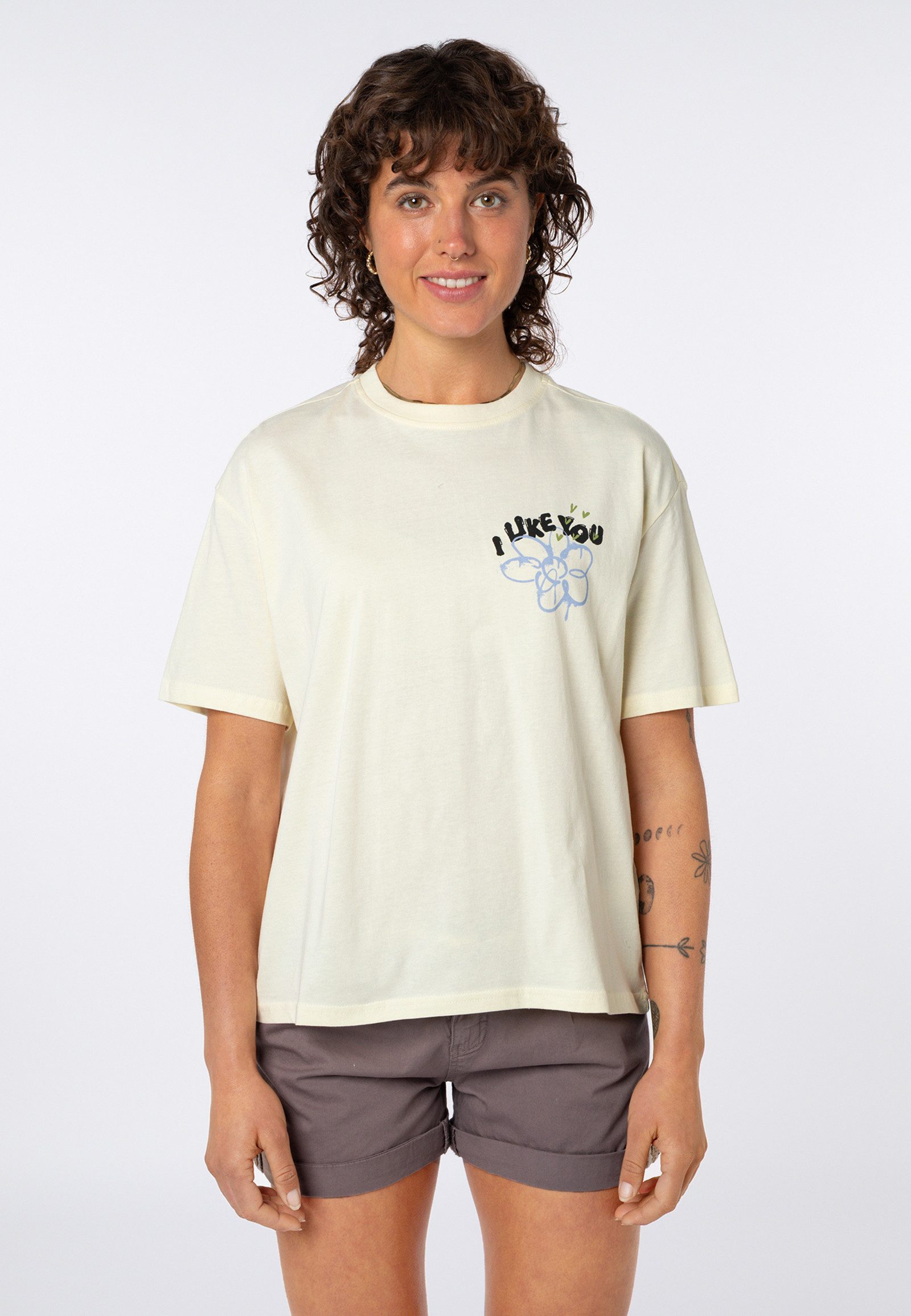 SUBLEVEL T-Shirt Damen Oversize T-Shirt mit Rückenprint Baumwollshirt, Print auf Vorder- und Rückseite