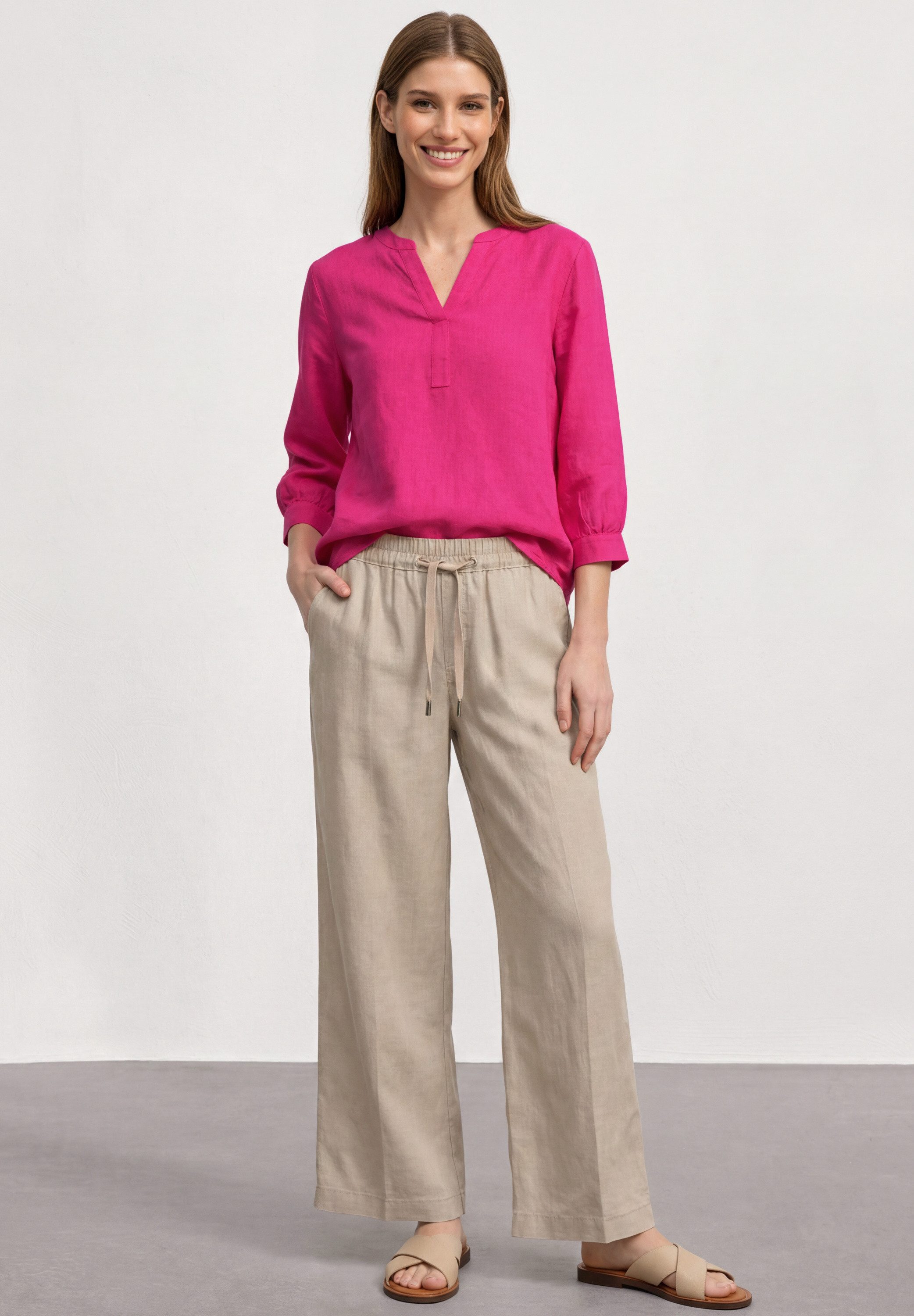 STREET ONE Shirtbluse mit geschlitztem Rundhalsausschnitt