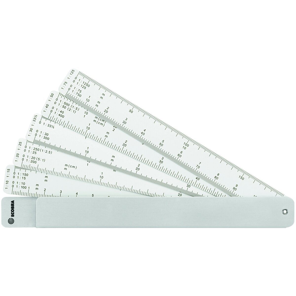 Zeichenlineal Fächermaßstab 5 Kunststoffstreifen 150mm Aluminiumetui