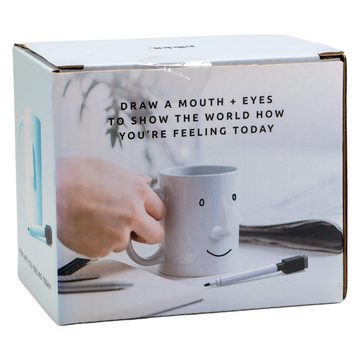 pikkii. Tasse Porzellan Stimmungstasse Kaffee Tee Tasse mit Gesicht und Stift, Porzellan, mehrfach Beschreibbar, Stimmung zeichnen