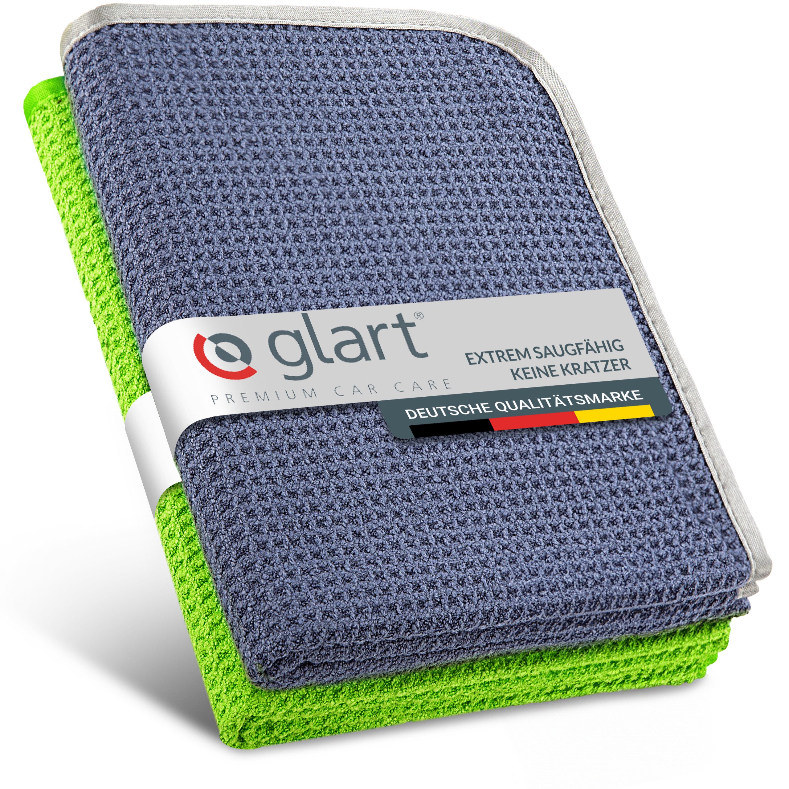 Glart 47TG Auto Trockentuch 2er-Premium Mikrofaser 70x40cm Kratzfrei Grün Mikrofasertuch (80% Polyester, 20% Nylon, 40x70 cm)