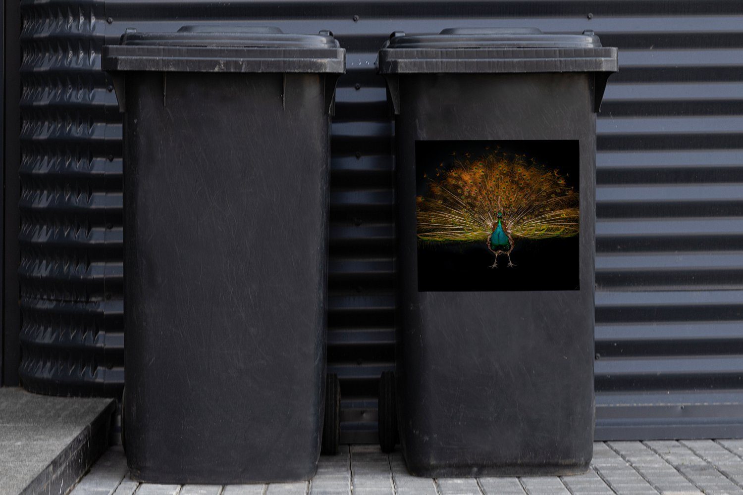 Abfalbehälter Pfau Container, Federn Nacht Sticker, - Mülltonne, Wandsticker MuchoWow St), - Mülleimer-aufkleber, (1