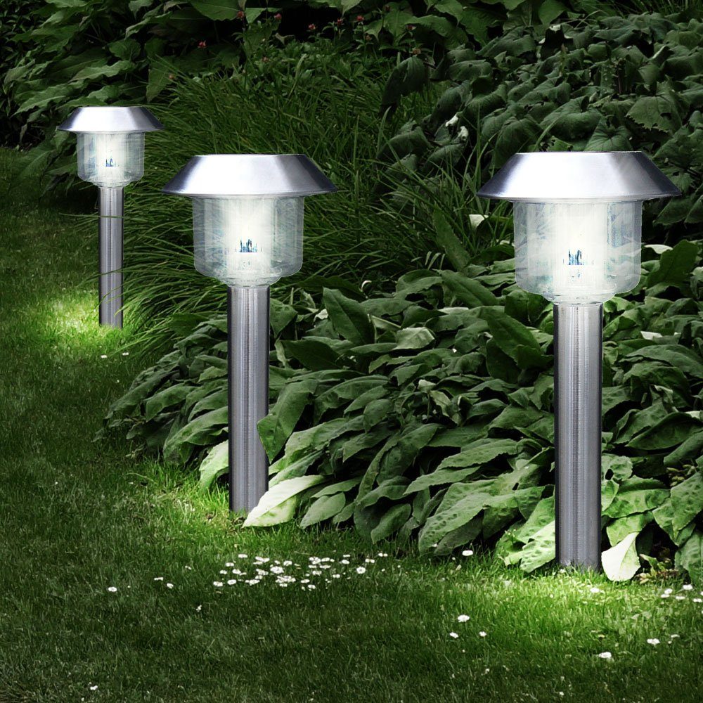 etc-shop LED Gartenleuchte, LED-Leuchtmittel fest Edelstahl Solarleuchten Gartendeko Neutralweiß, verbaut, Außenlampen Steckleuchten