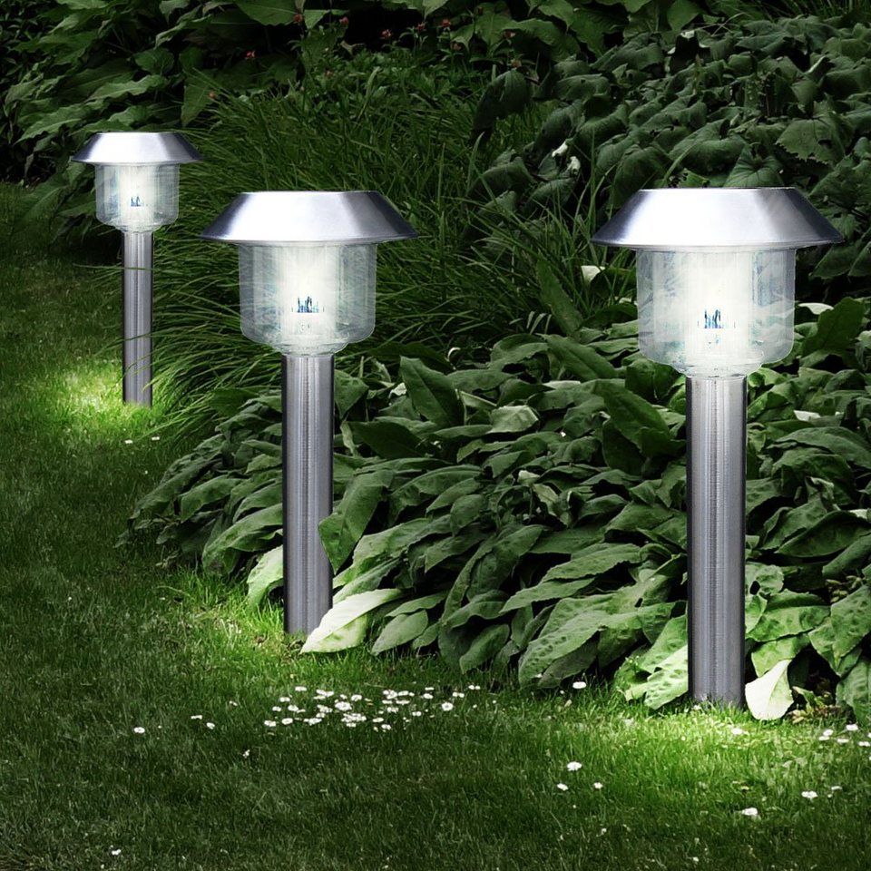 etc-shop LED Gartenleuchte, LED-Leuchtmittel fest verbaut, Neutralweiß,  Solarleuchten Gartendeko Steckleuchten Außenlampen Edelstahl
