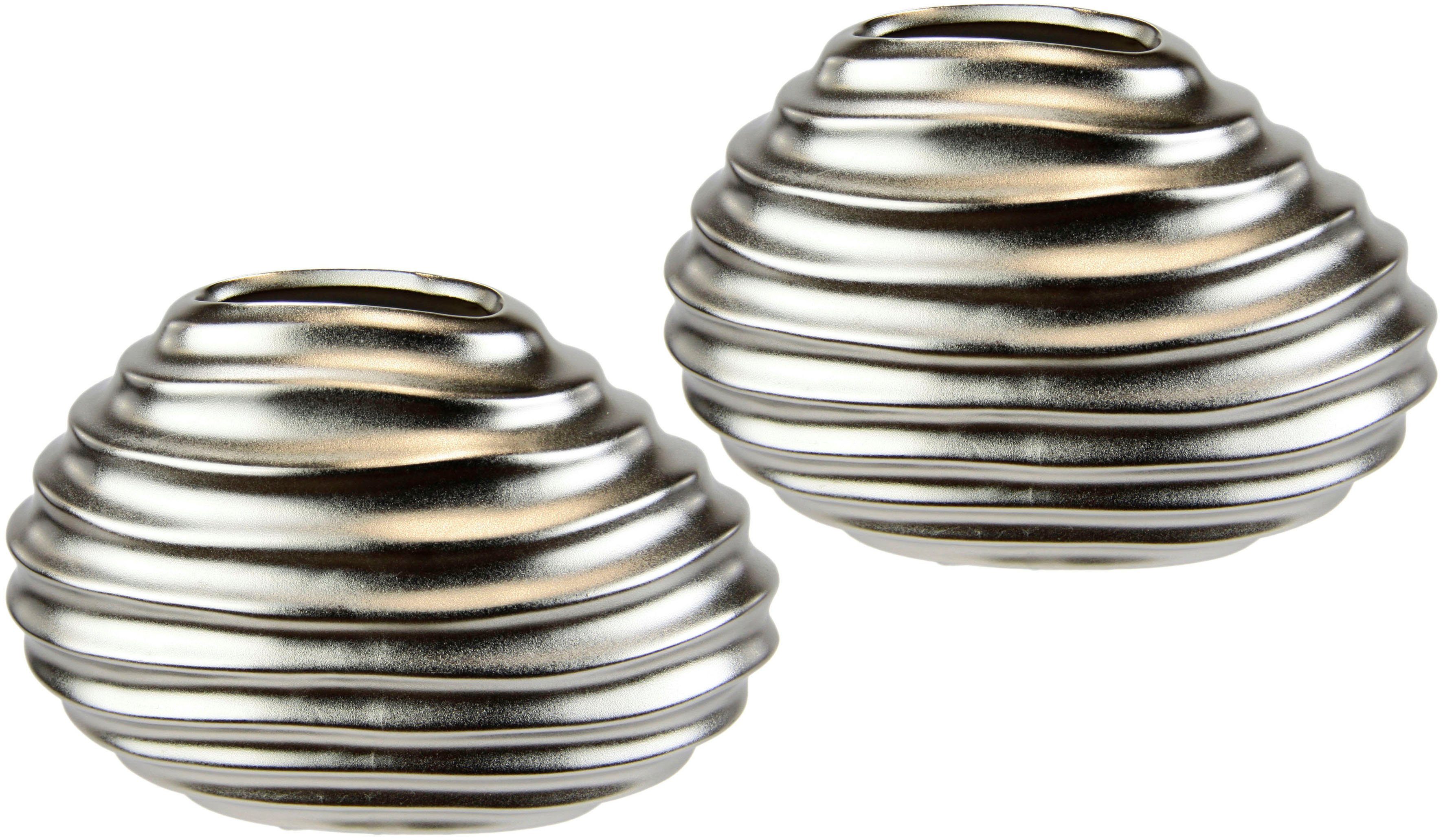 I.GE.A. Dekovase Keramik-Vase, 2er Set Kleine Vase Weiß Modern Keramik Tisch Küche Büro Pampasgras