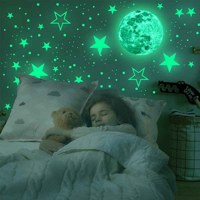 Alster Herz Wandsticker Leuchtsterne Aufkleber Kinderzimmer, fluoreszierende Wandsticker H086 (1 St), 435 Stück Wanddeko Modern für Kinderzimmer Schlafzimmer