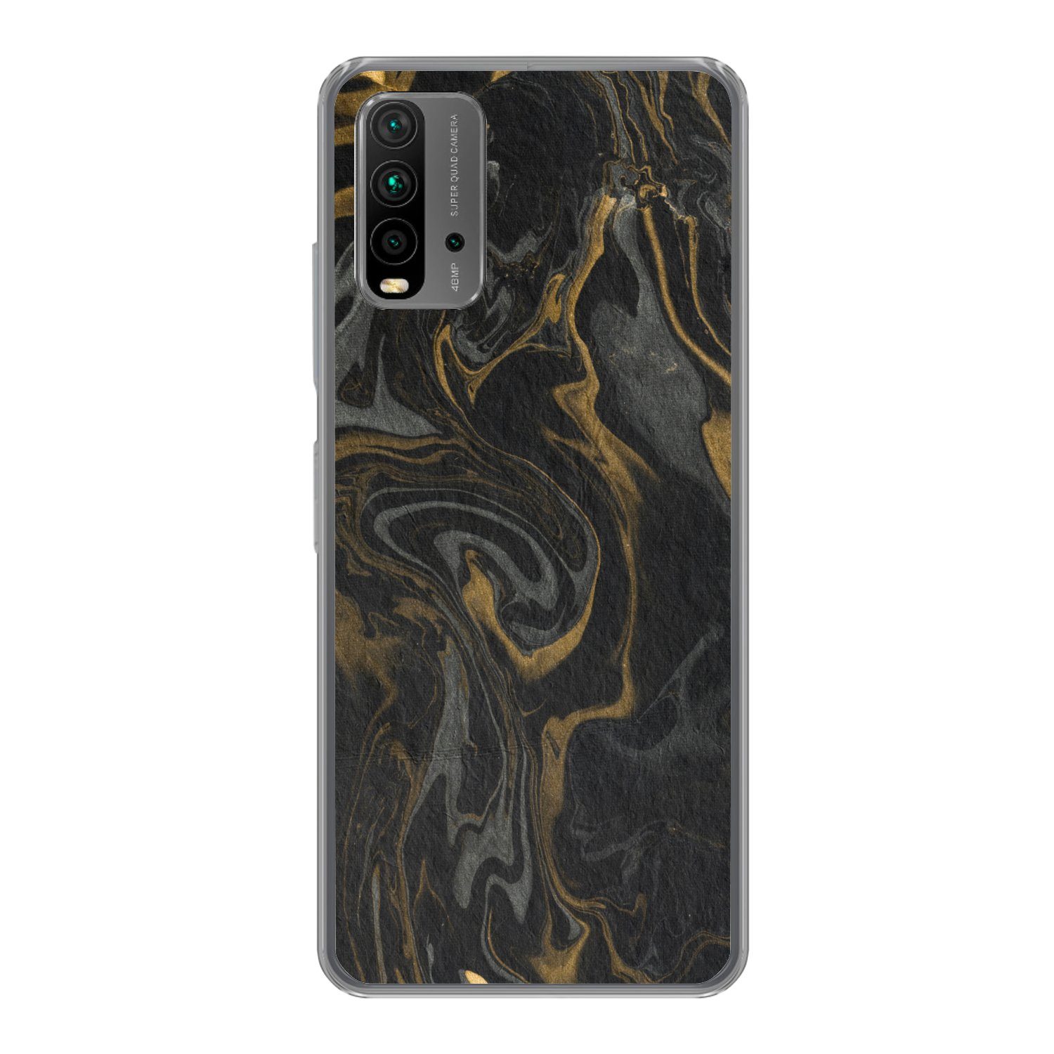 MuchoWow Handyhülle für Xiaomi Redmi 9T Marmor - Textur - Grau - Gold - Marmoroptik - Luxu, Phone Case, Silikon, Schutzhülle Dünn