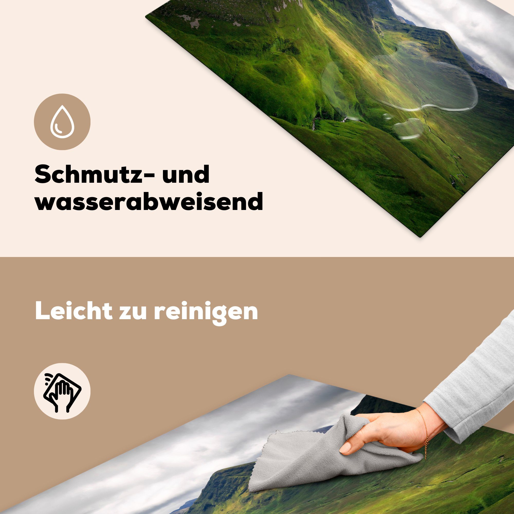 cm, (1 für die Schutz 81x52 tlg), Herdblende-/Abdeckplatte Ceranfeldabdeckung Vinyl, Blick küche, Zwölf-Pins-Berge, MuchoWow auf die Induktionskochfeld