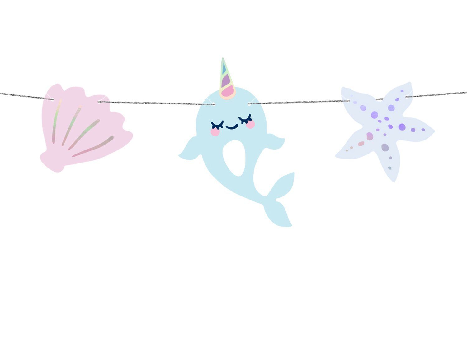 partydeco Wimpelkette, Girlande Papier DIY Narwal / Meerestiere 1m